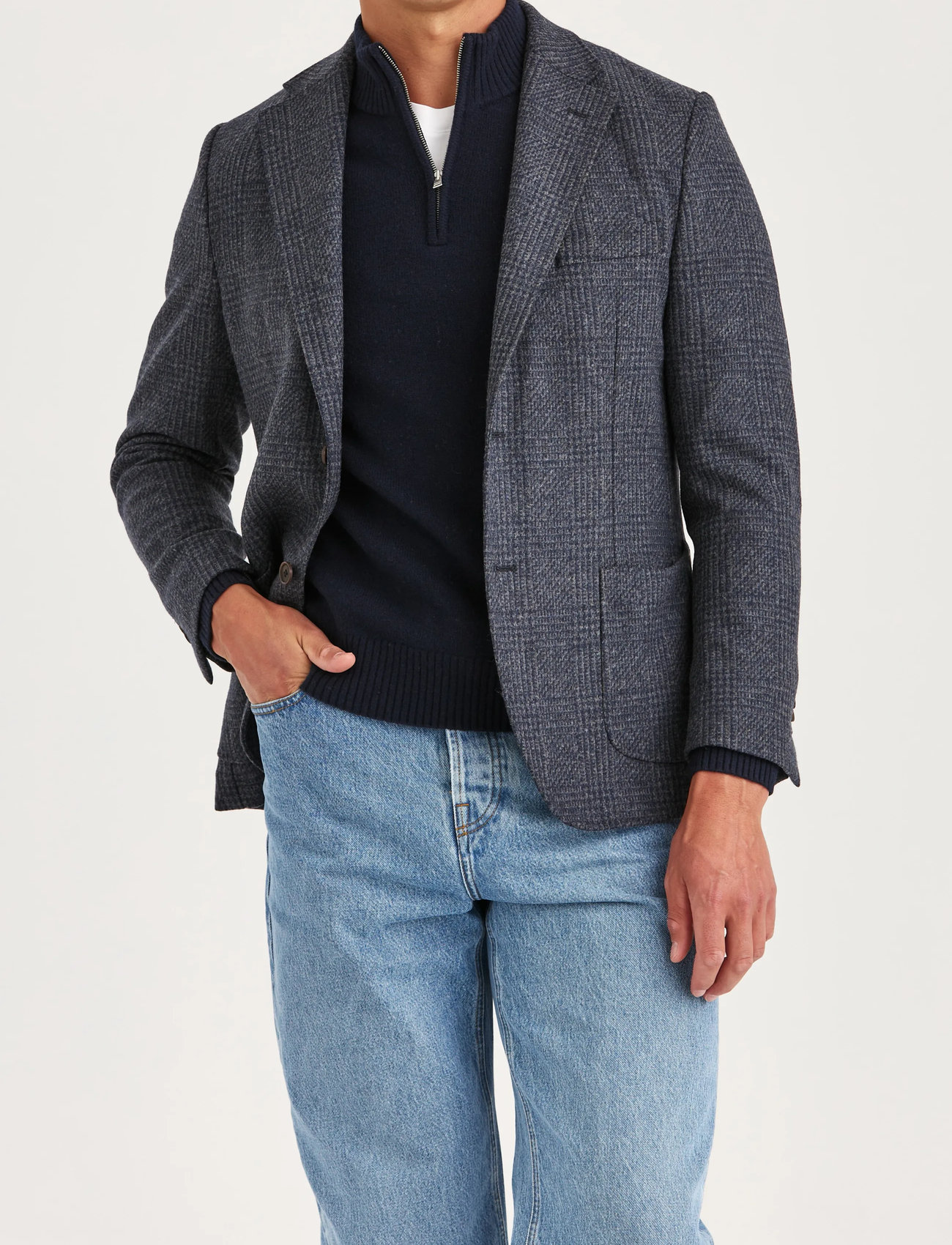 Morris Jersey Wool Casual Jacket, 48, Navy, Blazere > Enkeltradede Blazere, Herre