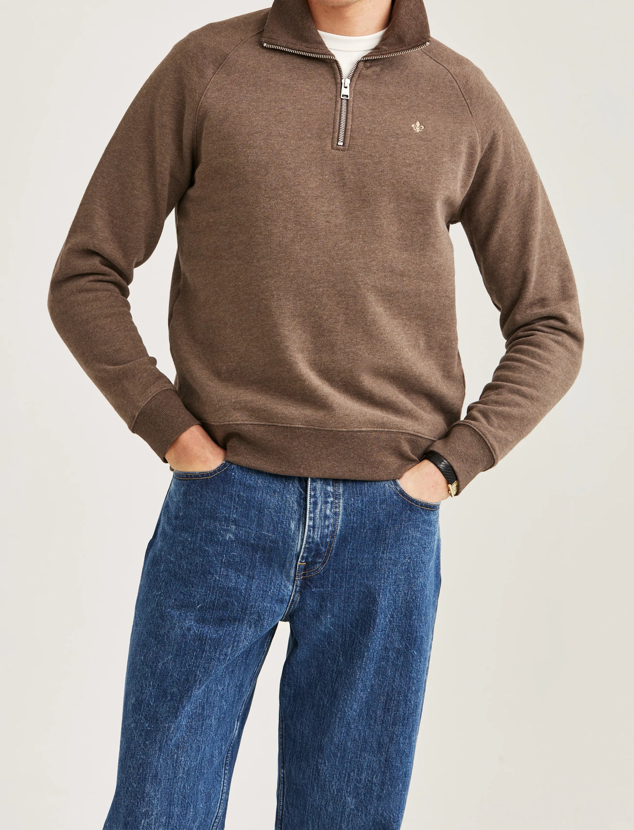 Morris Maryon Half Zip Sweatshirt, XXL, Brown, Knitwear - Jumpers, Herre