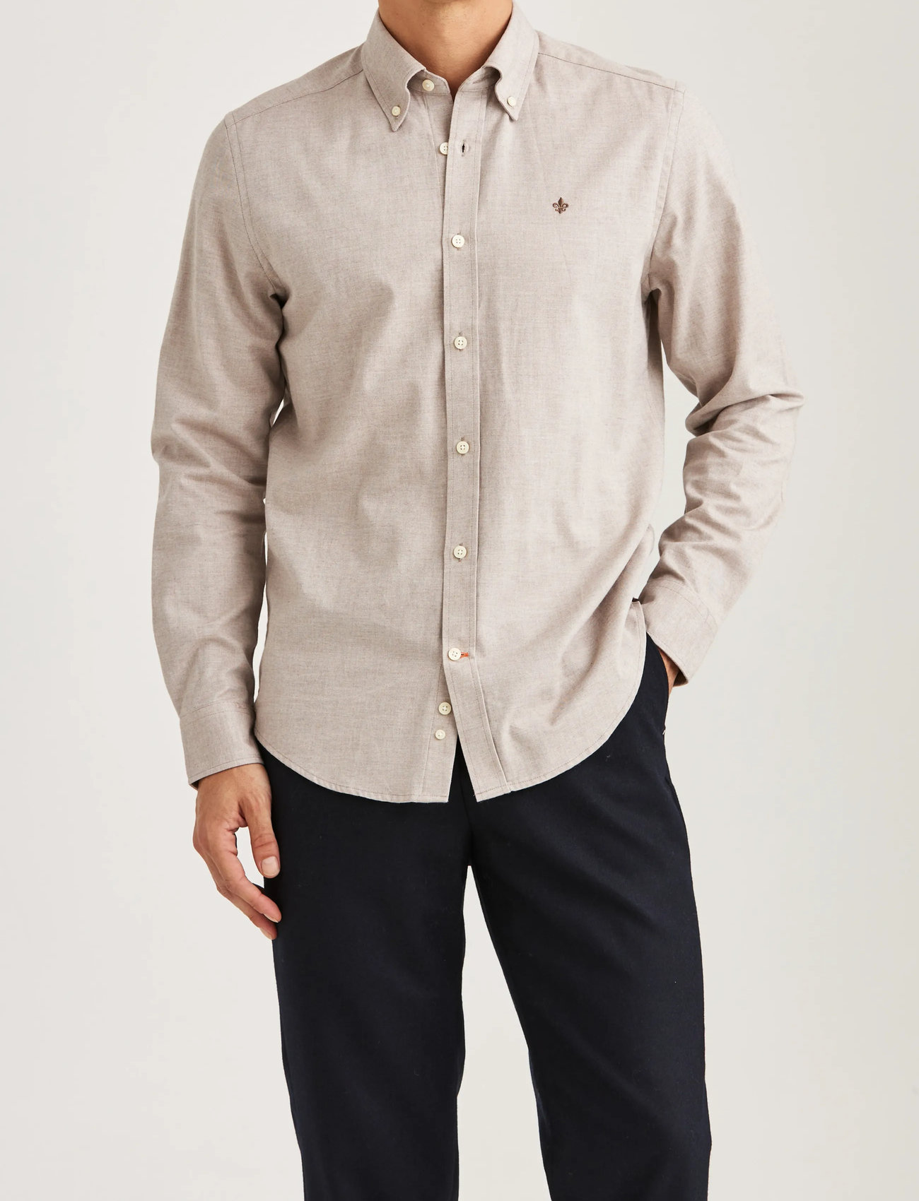 Morris Watts Flannel Shirt-Slim Fit, XXL, Beige, Skjorter > Afslappet Shirts, Herre