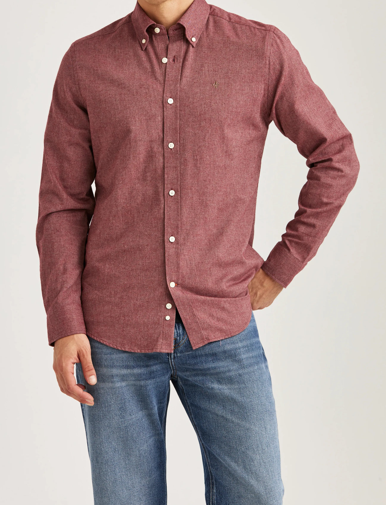 Morris Watts Flannel Shirt-Slim Fit, M, Burgundy, Skjorter > Afslappet Shirts, Herre