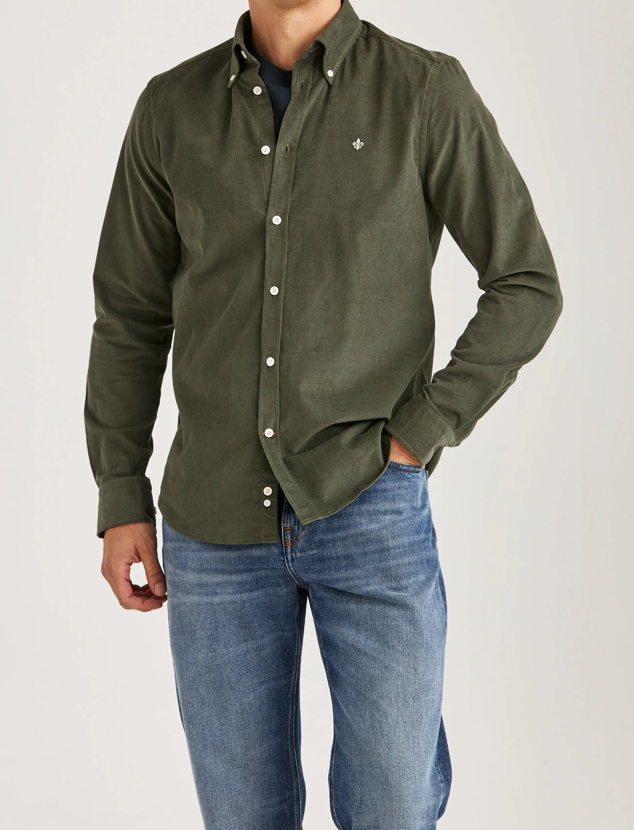 Morris Douglas Cord Shirt-Slim Fit, XS, Green, Shirts > Corduroy Shirts, Herre