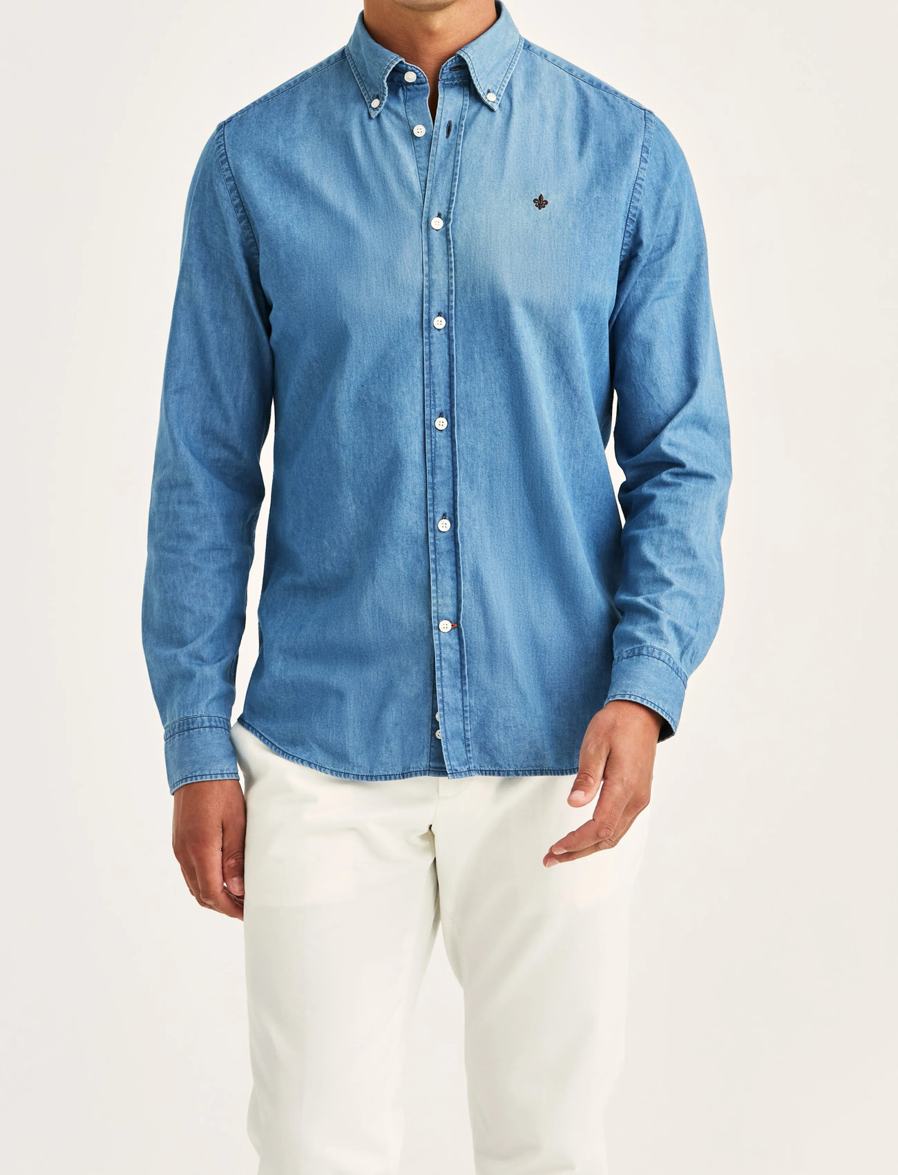 Morris Light Denim Shirt-Slim Fit, L, Blue, Skjorter > Afslappet Shirts, Herre