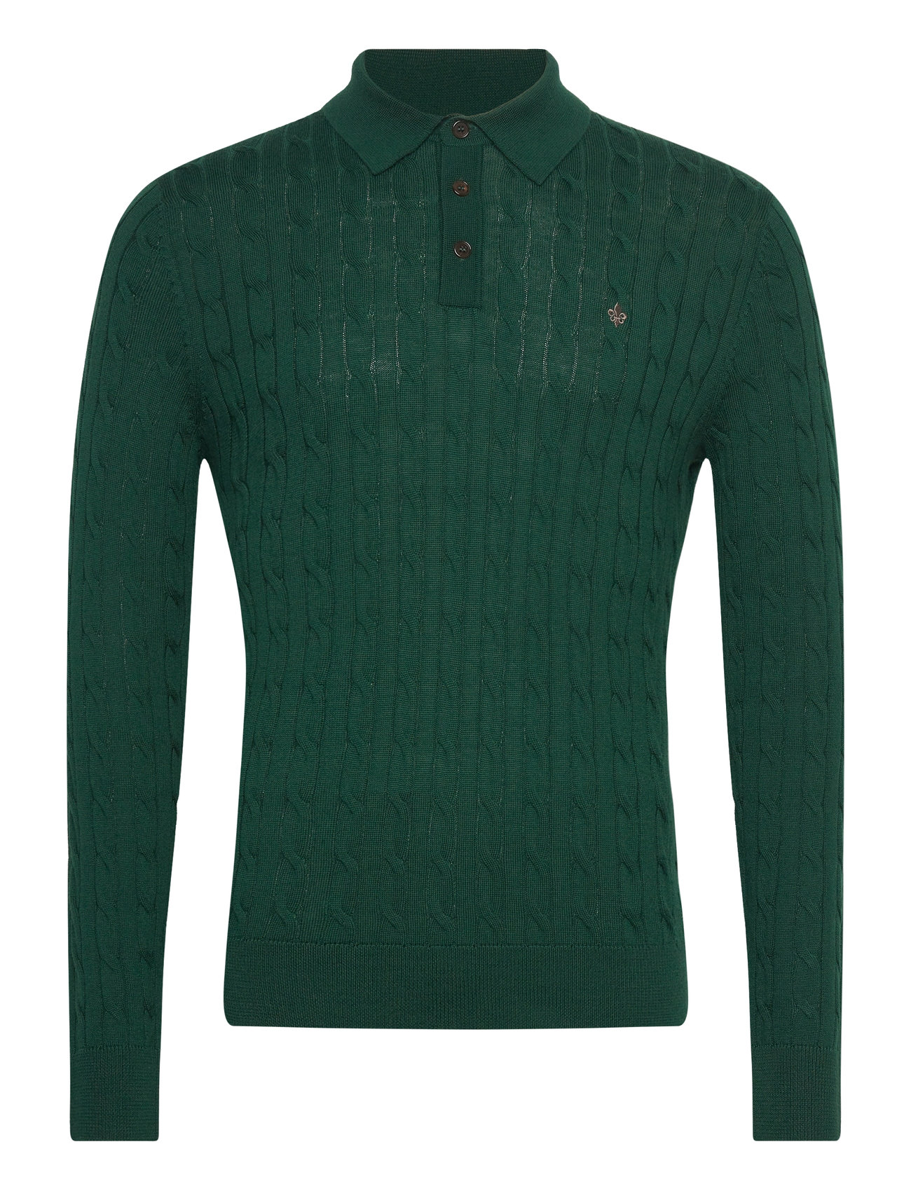 Morris Merino Cable Polo Knit Grön