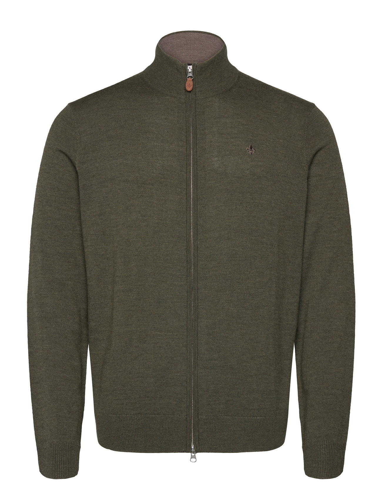 Morris Merino Zip Cardigan Khaki Green