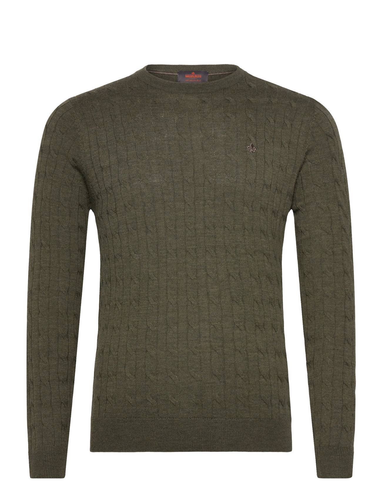 MORRIS Merino Cable Oneck Khaki - S - Herren