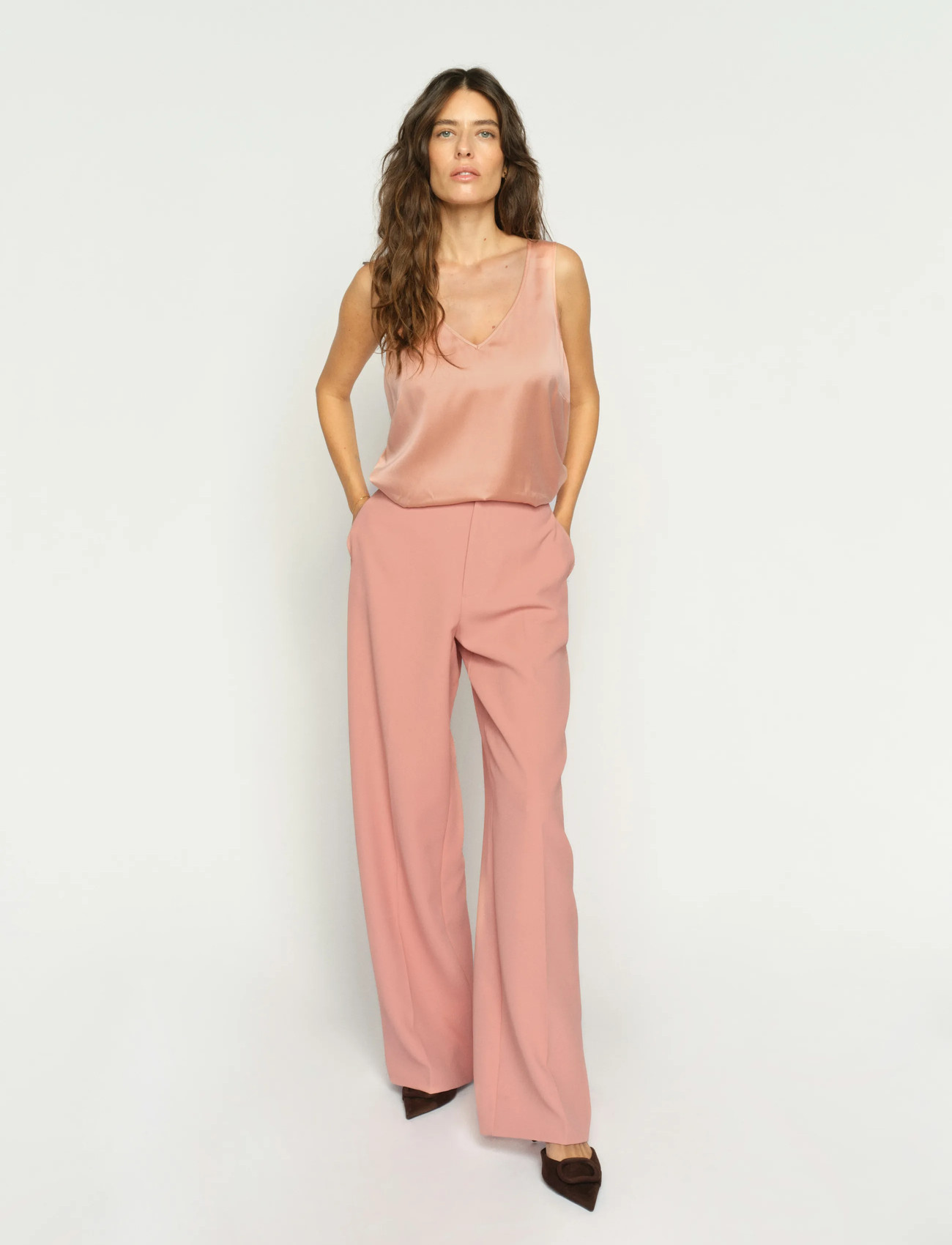 MOS MOSH Mmastrid V-Neck Silk Tank Top, M, Pink, Bluser > Uden Ærmer, Dame