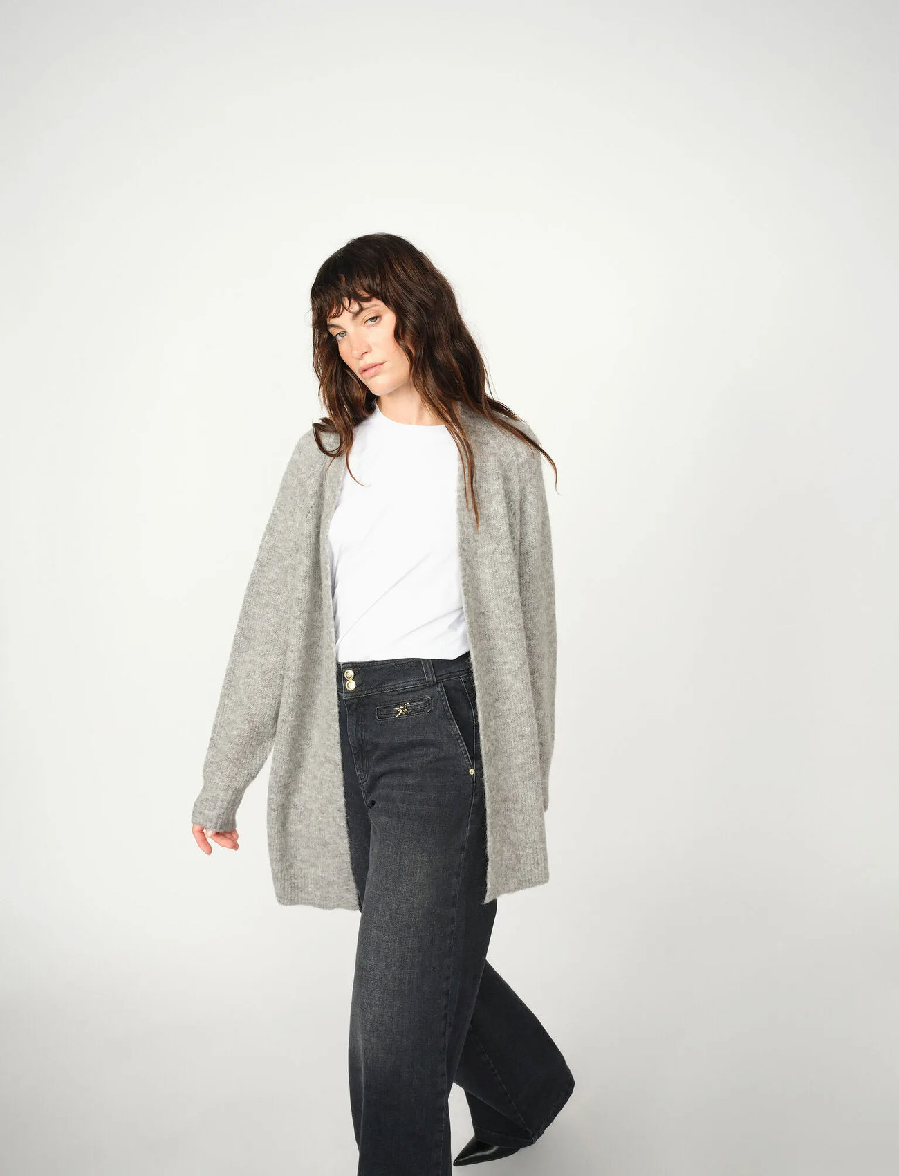 MOS MOSH Mmthora Long Cardigan, L, Grey, Strik > Cardigans, Dame