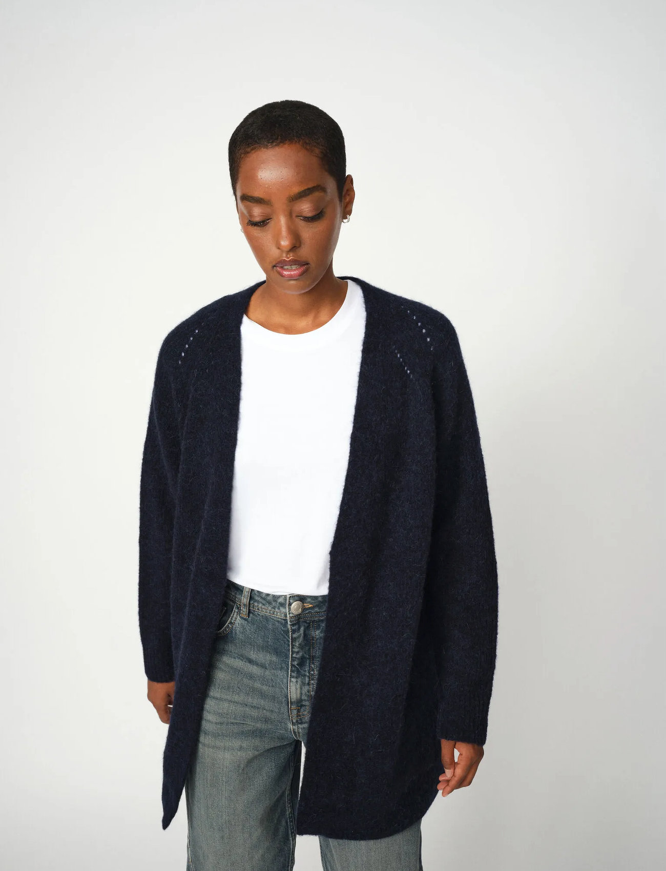 MOS MOSH Mmthora Long Cardigan, XS, Navy, Strik > Cardigans, Dame