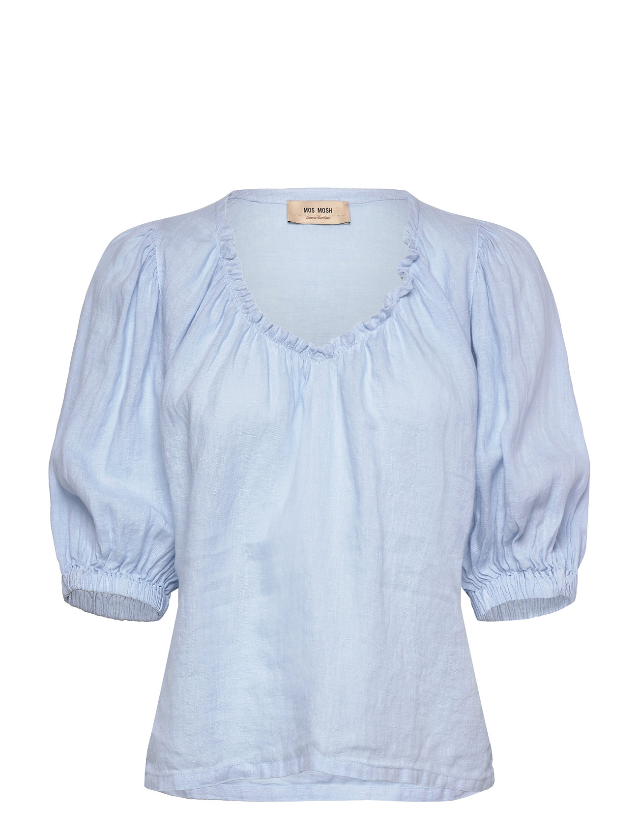 MOS MOSH Mmtaissa Linen Blouse, L, Blue, Bluser > Kortærmede, Dame