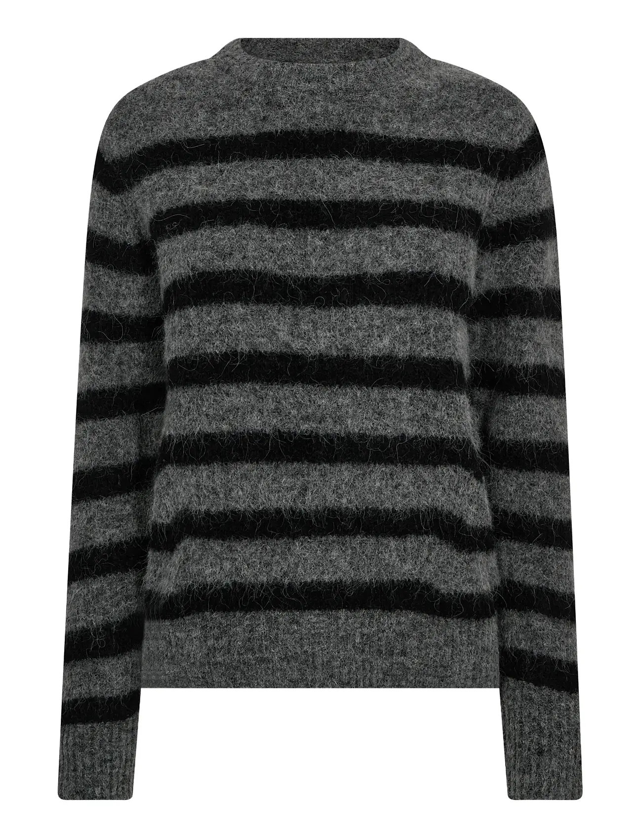 MOS MOSH Mmthora Stripe Crewneck Knit, XL, Grey, Knitwear - Jumpers, Dame
