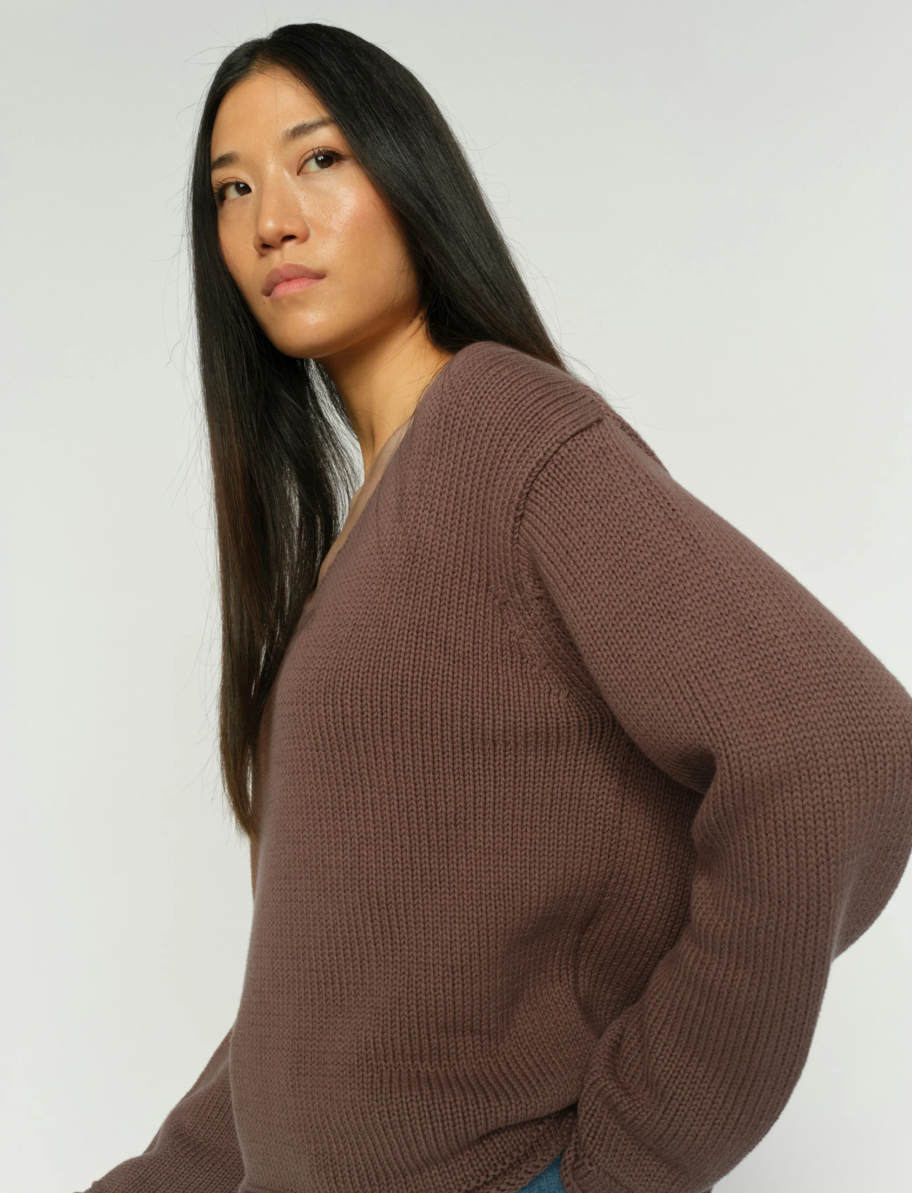 MOS MOSH Mmbine Ls V-Neck Knit, S, Brown, Strik > Trøjer, Dame