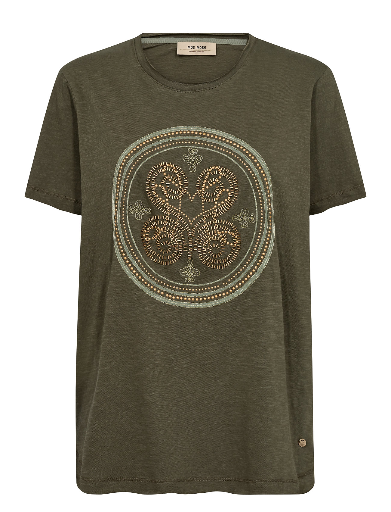 MOS MOSH Mmzano O-Ss Embroidery Tee, M, Green, T-Shirts & Toppe > Kortærmede, Dame