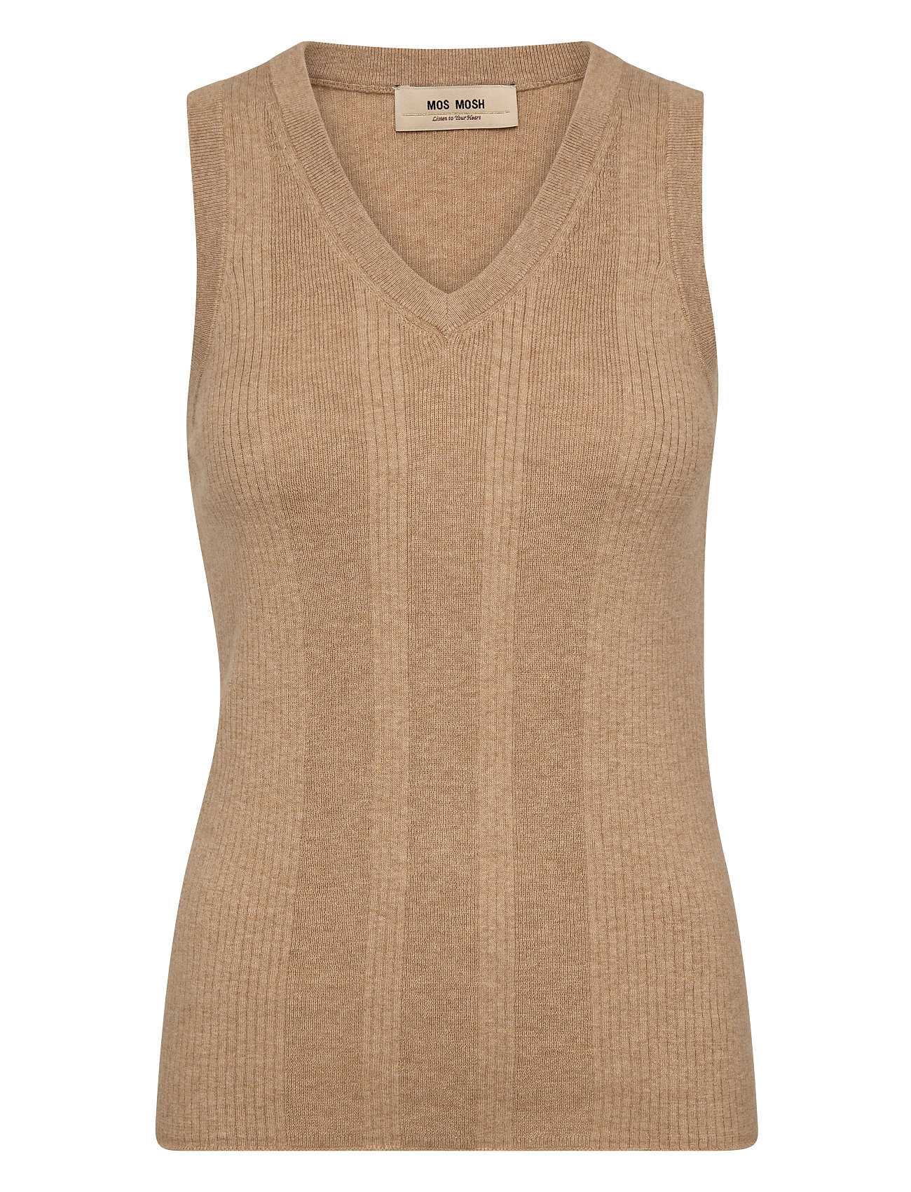 Mmrelena Tani Rib V-Neck Tank Top Vests Knitted Vests Beige MOS MOSH
