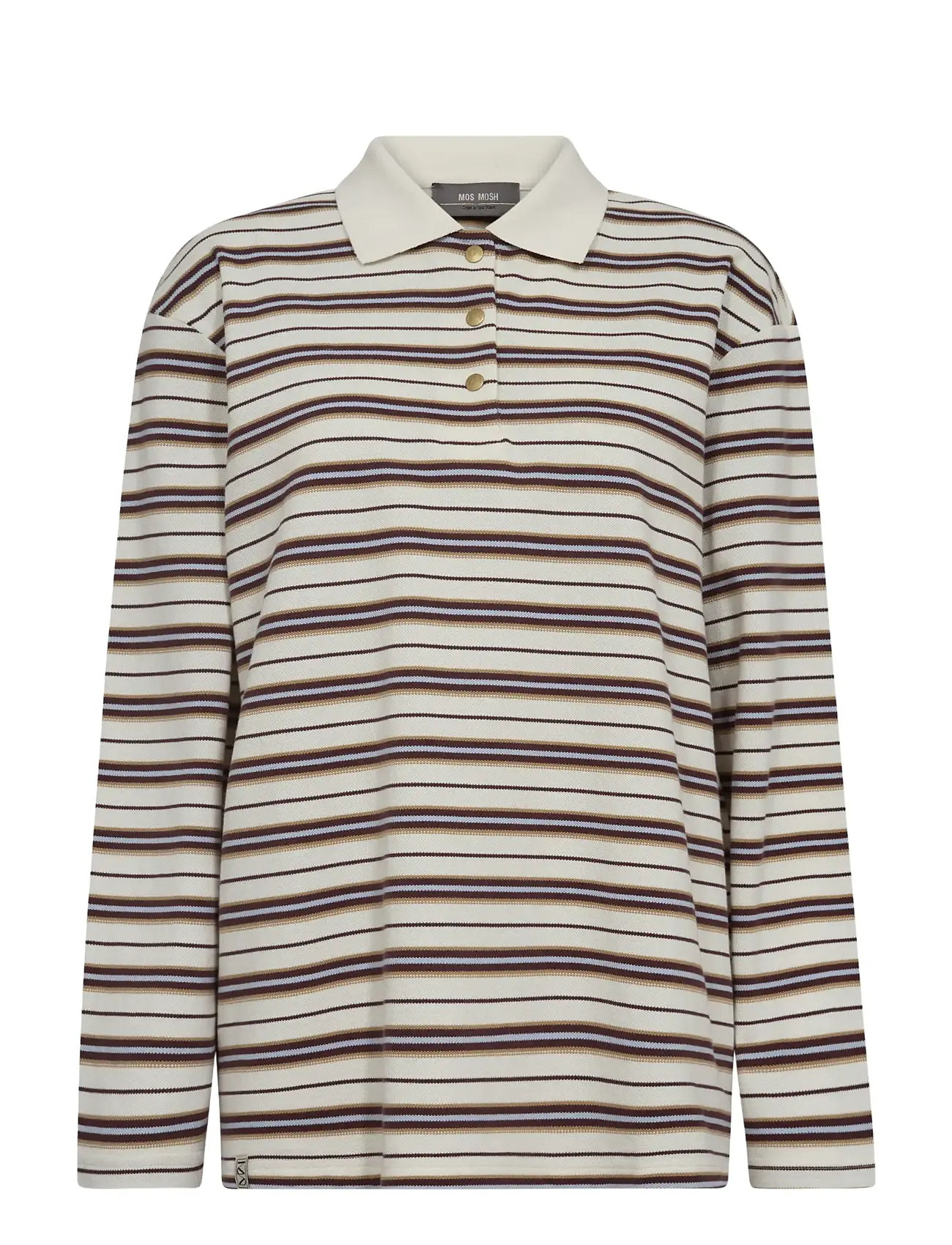 MOS MOSH Mmrossett Ls Stripe Polo Tee, S, Beige, T-Shirts & Toppe > Langærmede, Dame
