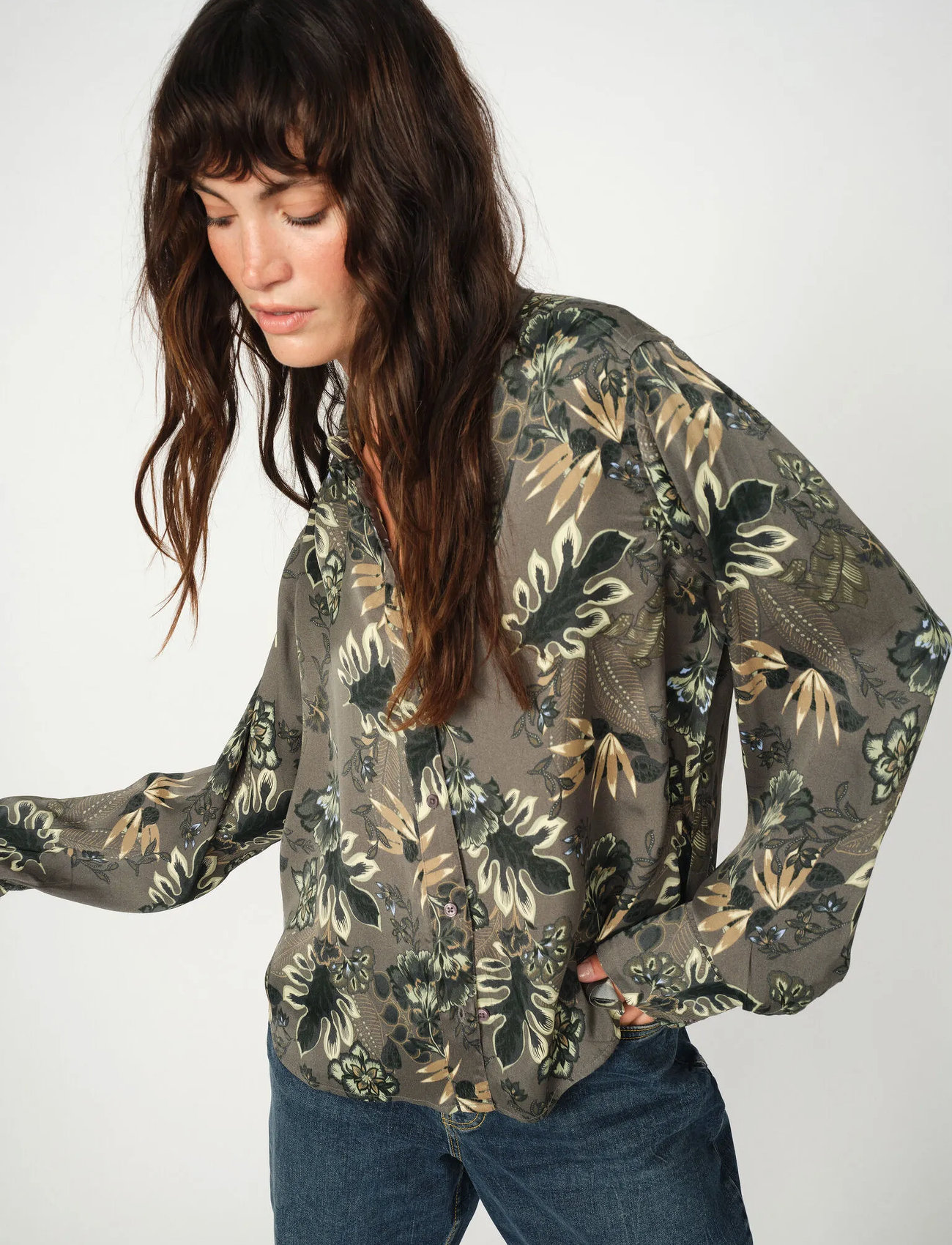 MOS MOSH Mmabina Floro Shirt, M, Green, Skjorter > Langærmede, Dame