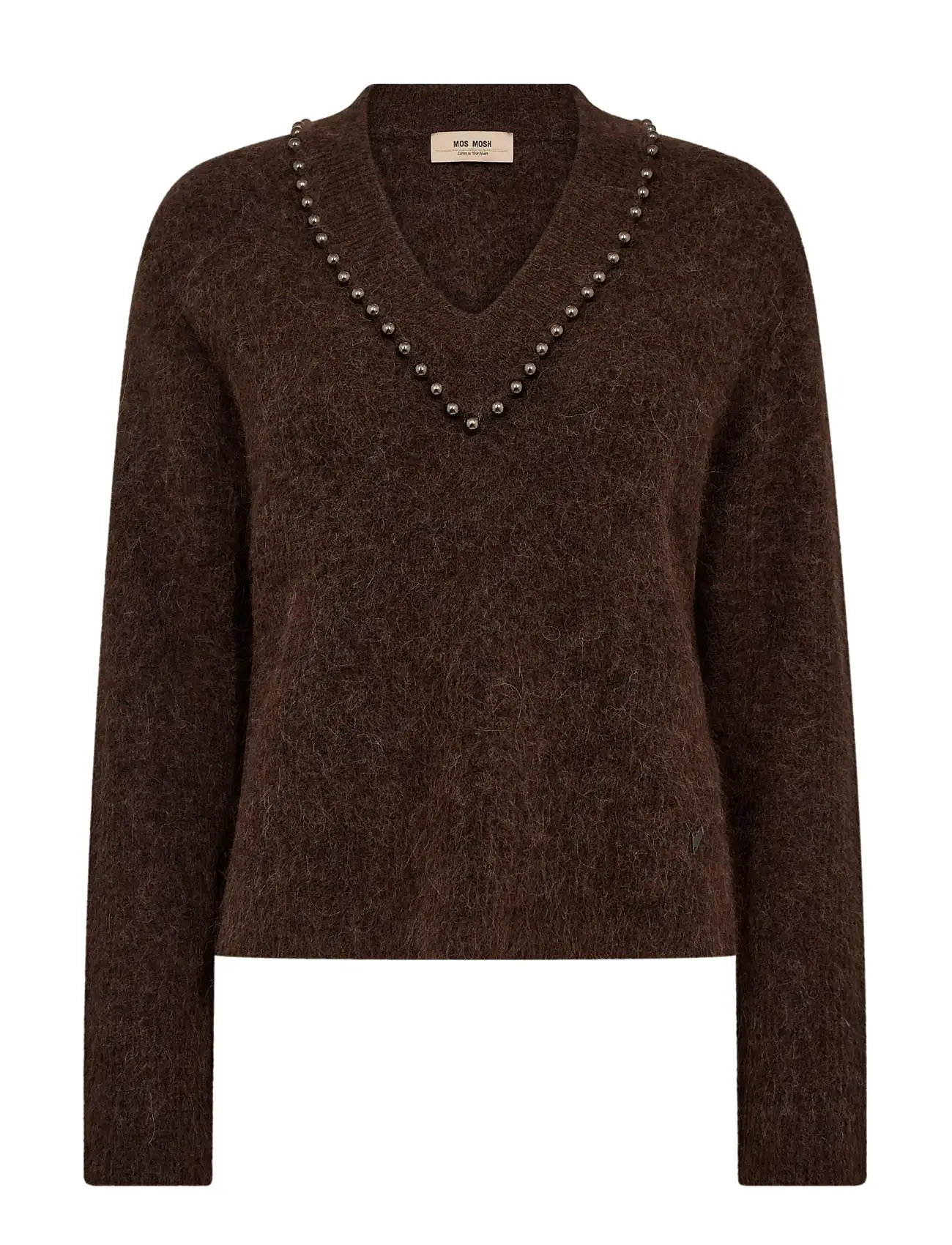 MOS MOSH Mmzora V-Ausschnitt Bead Knit Braun - S - Damen