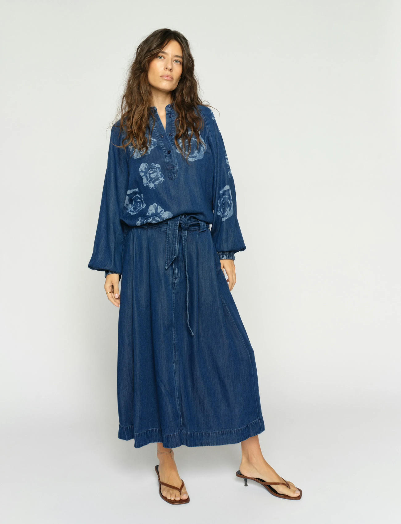 MOS MOSH Mmkoda Dinem Skirt, 40, Blue, Nederdele > Knælange Og Midi Nederdele, Dame