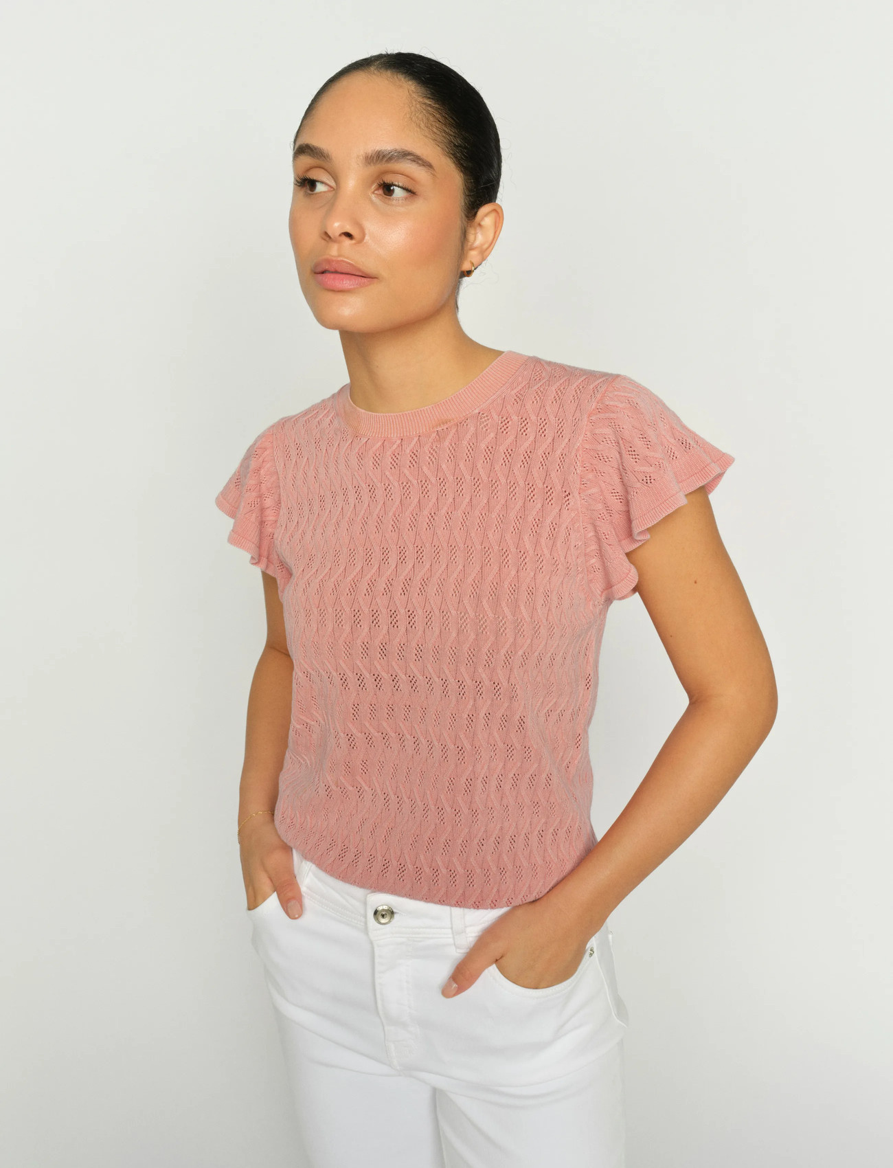MOS MOSH Mmganna Pattern O-Neck Knit Top, XS, Pink, Strik > Trøjer, Dame