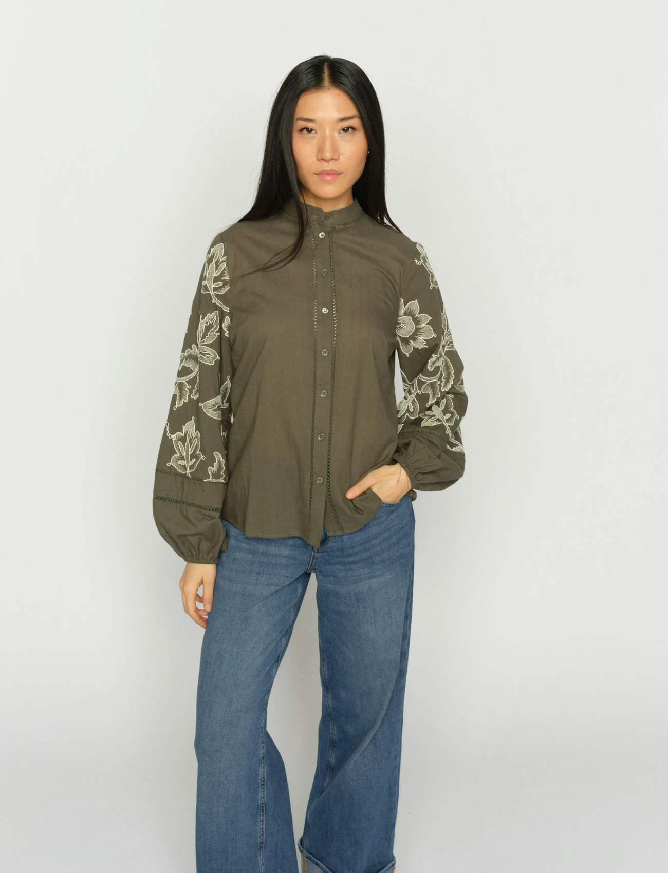 MOS MOSH Mmlouis Line Shirt, S, Khaki green, Skjorter > Langærmede, Dame