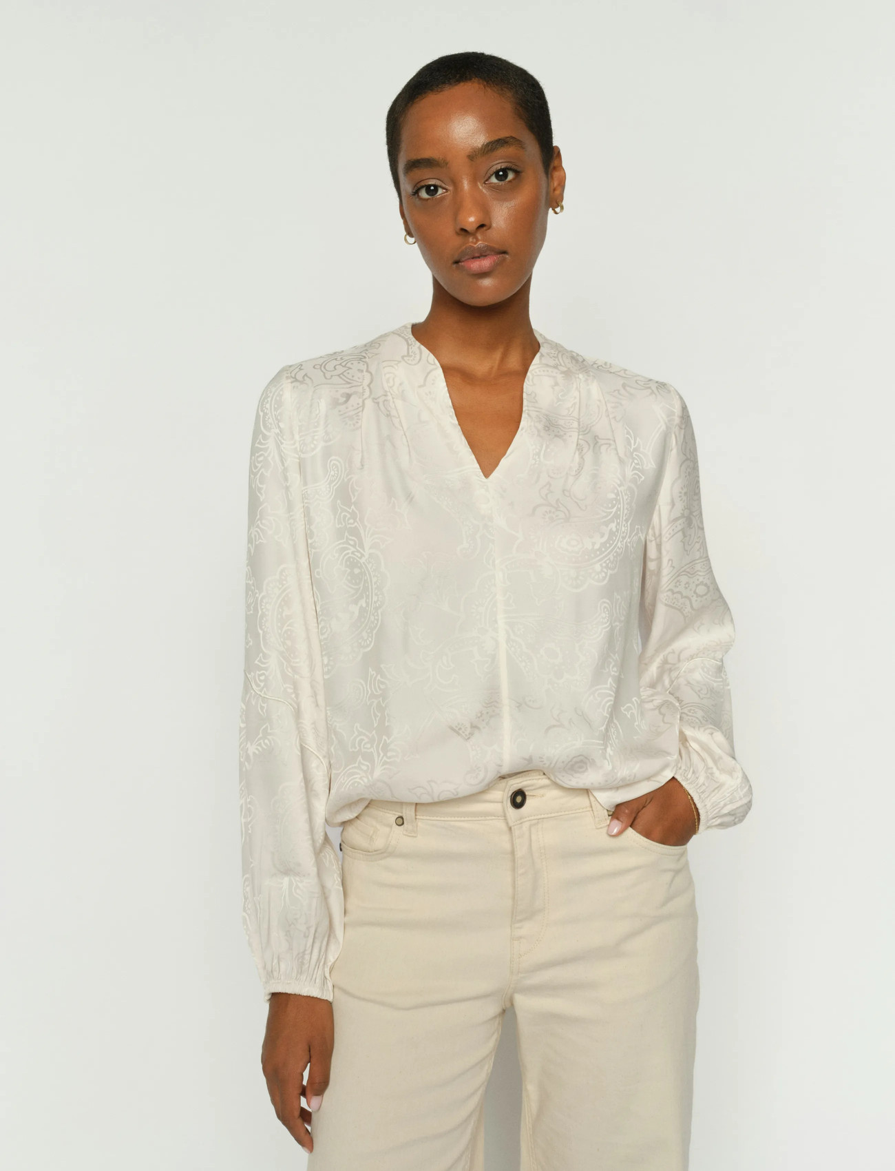 MOS MOSH Mmhefa Paisleya Blouse, M, Cream, Bluser > Langærmede, Dame