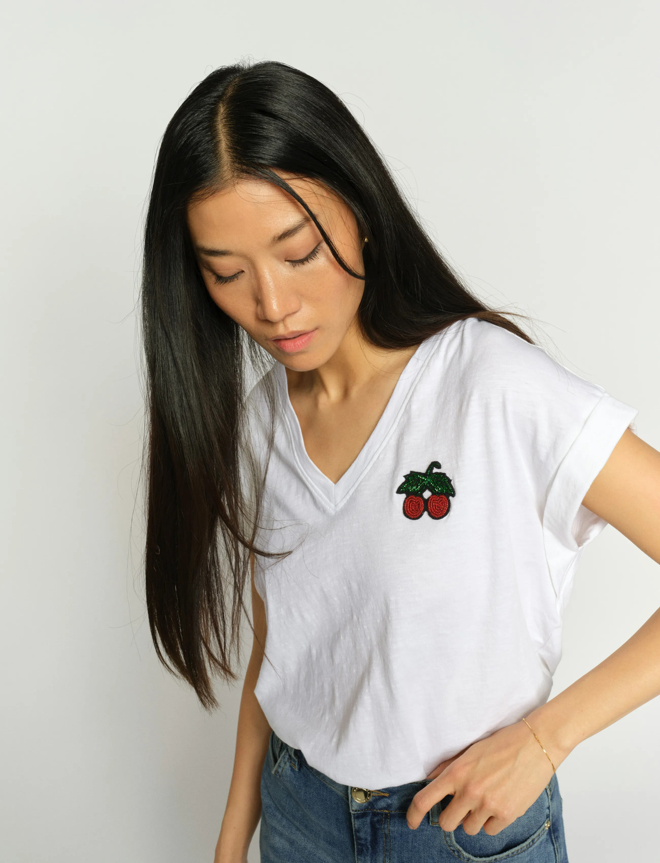MOS MOSH Mmsilao V-Ss Tee, S, White, T-Shirts & Toppe > Kortærmede, Dame