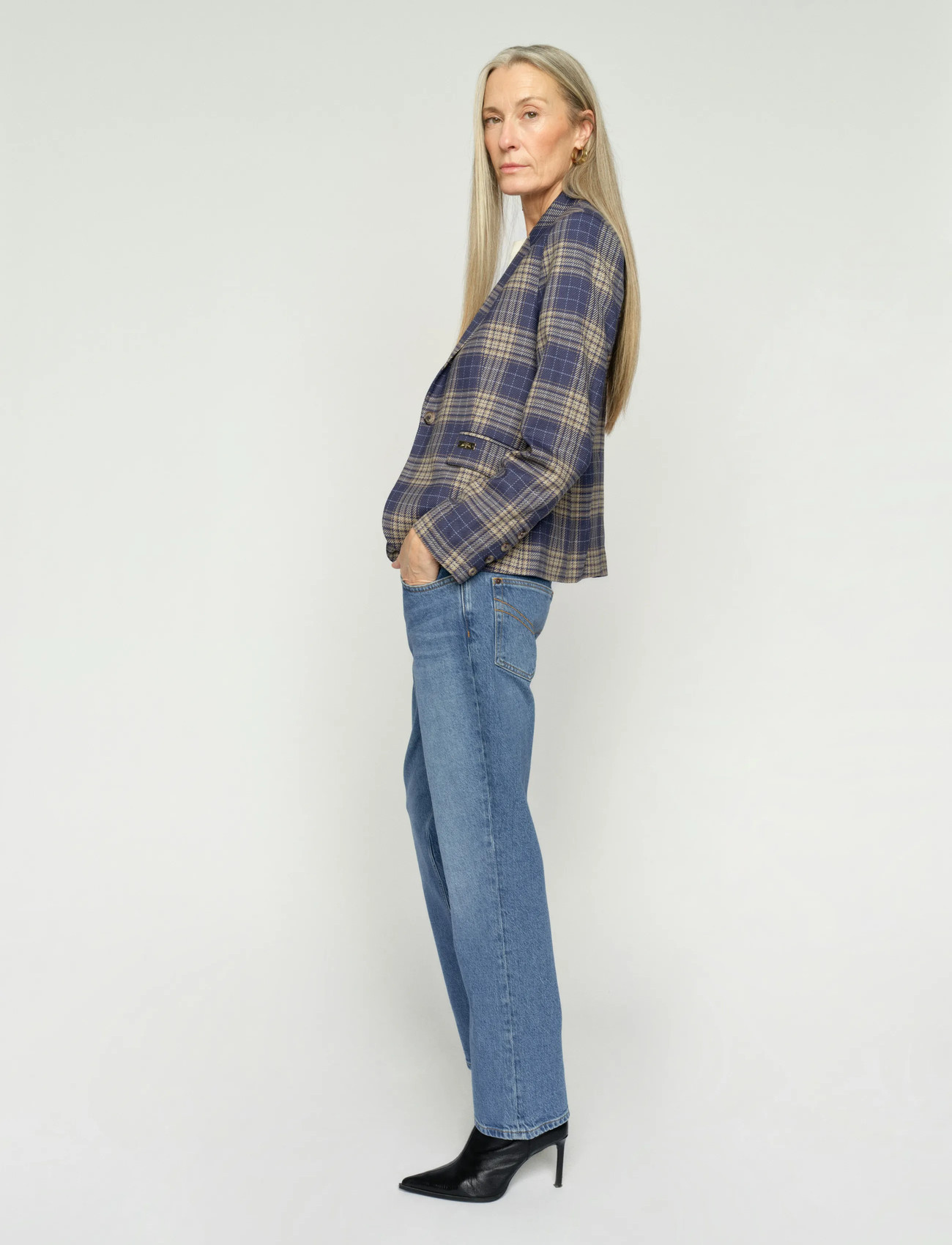 MOS MOSH Mmblake Chec Blazer, 44, Blue, Blazere > Enkeltradede Blazere, Dame