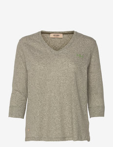 Zelma V-SS Stripe Tee - jumpers - ivy green