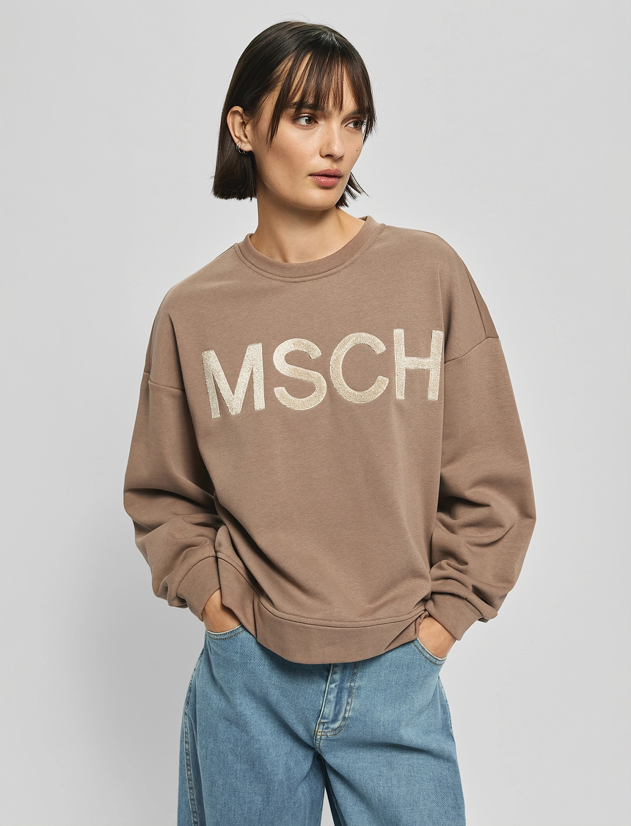 MSCH Copenhagen Mschmela Briena Msch Sweatshirt, L/XL, Beige, Sweatshirts & Hættetrøjer > Sweatshirts, Dame
