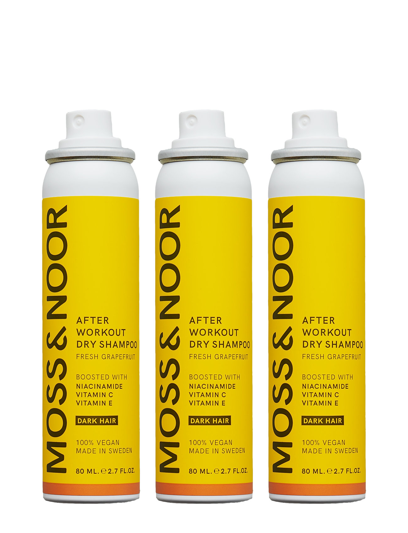 After Workout Dry Shampoo Dark Hair Pocket Fresh Grapefruit 3 Pack Tørshampoo Nude MOSS & NOOR