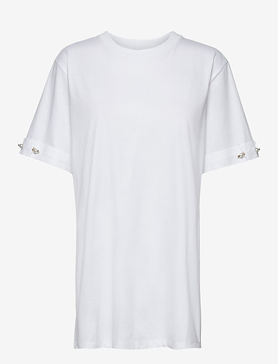 MINTIE OVERSIZED T-SHIRT WITH PEARL BAR - t-shirts - white