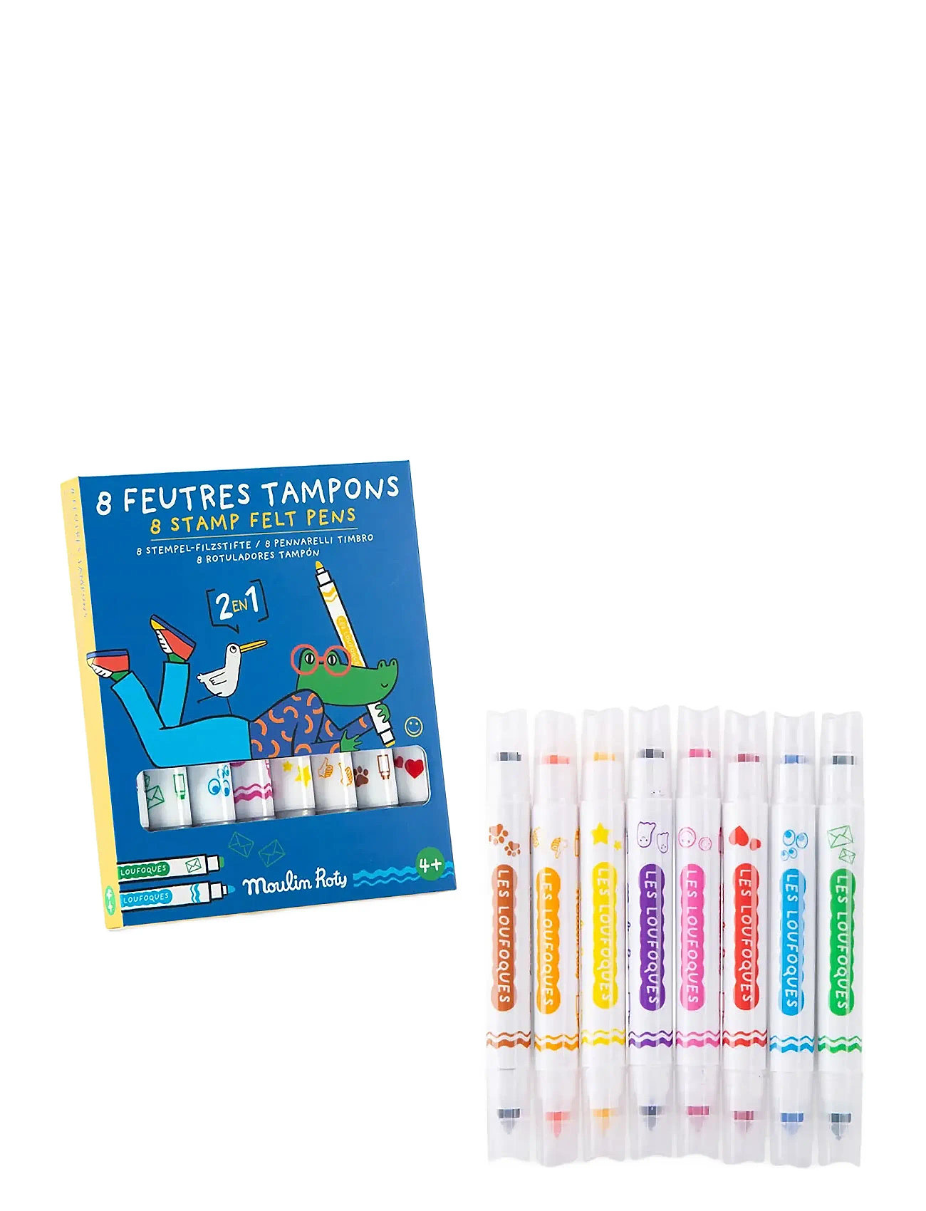 Felt Pens With Stamps 8 Pcs - Les Loufoques Toys Creativity Drawing & Crafts Drawing Coloured Pencils Multi/patterned Moulin Roty