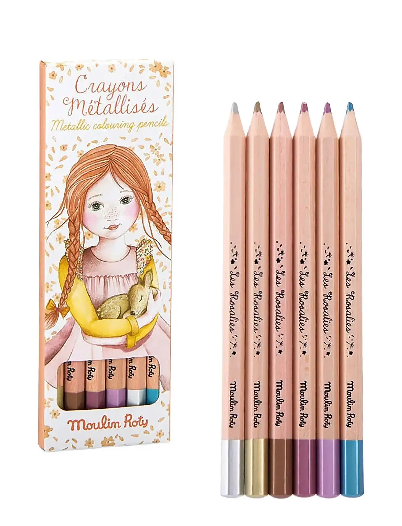 Colouring Pencils 6 Pcs - Metallic - Les Rosalies Toys Creativity Drawing & Crafts Drawing Coloured Pencils Multi/patterned Moulin Roty
