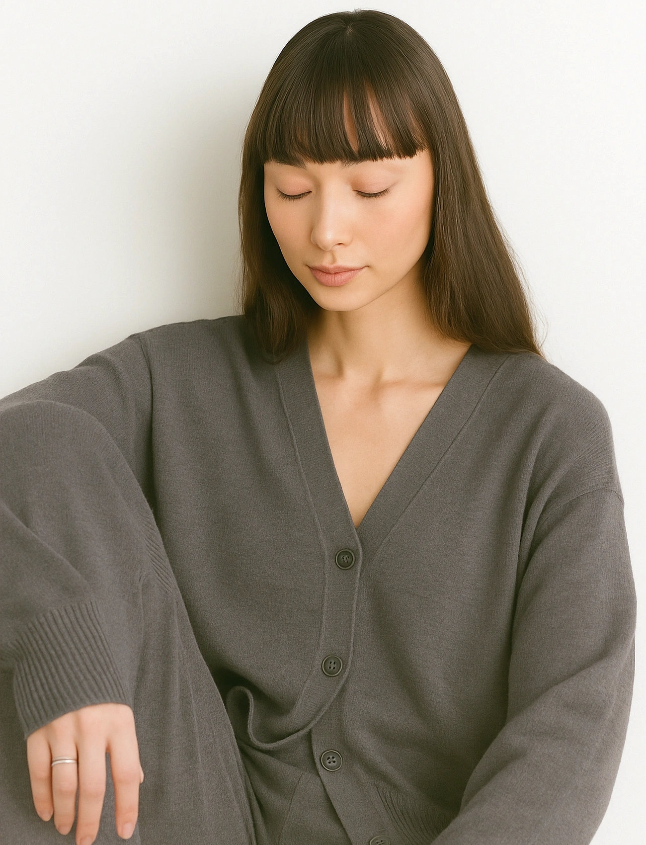 Movesgood Athena Cardigan, S, Grey, Strik > Cardigans, Dame