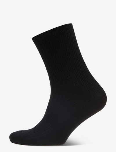Fine wool rib socks - skarpetki - black