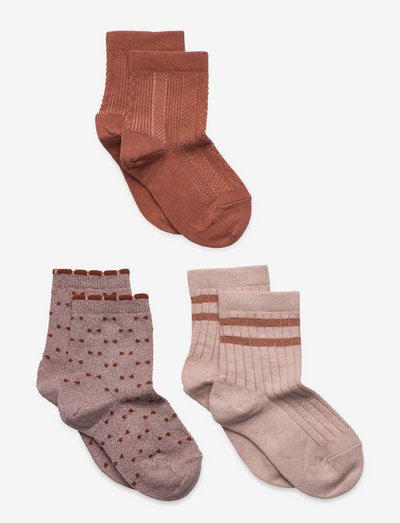 Ella 3-pack socks - strømper & undertøj - copper brown