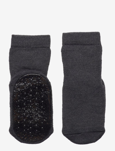 Wool/cotton socks w.anti-slip - sokkar með gripi - dark grey melange