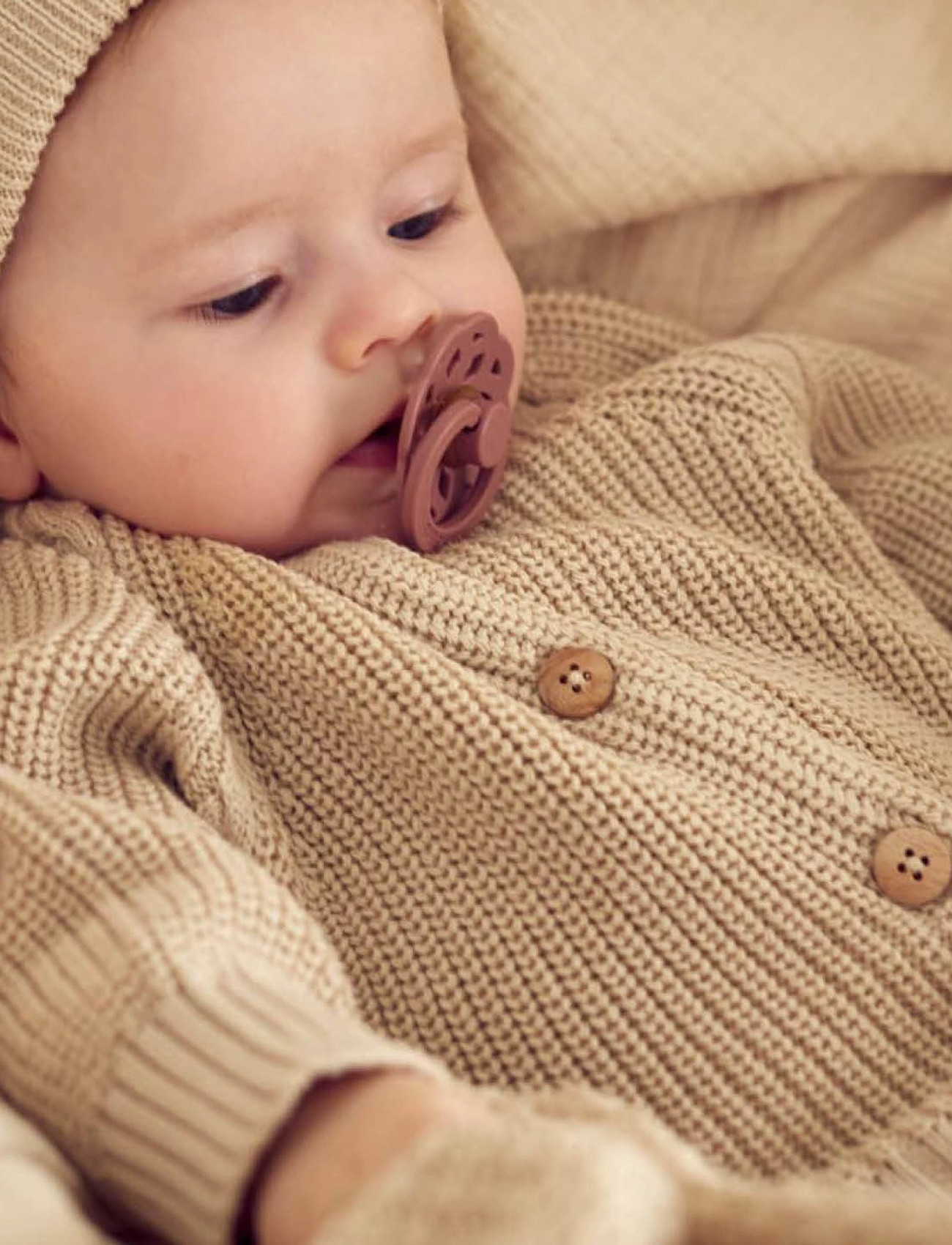 Müsli by Green Cotton Knit Chunky Cardigan, 50, Beige, Strik > Cardigans, Børn