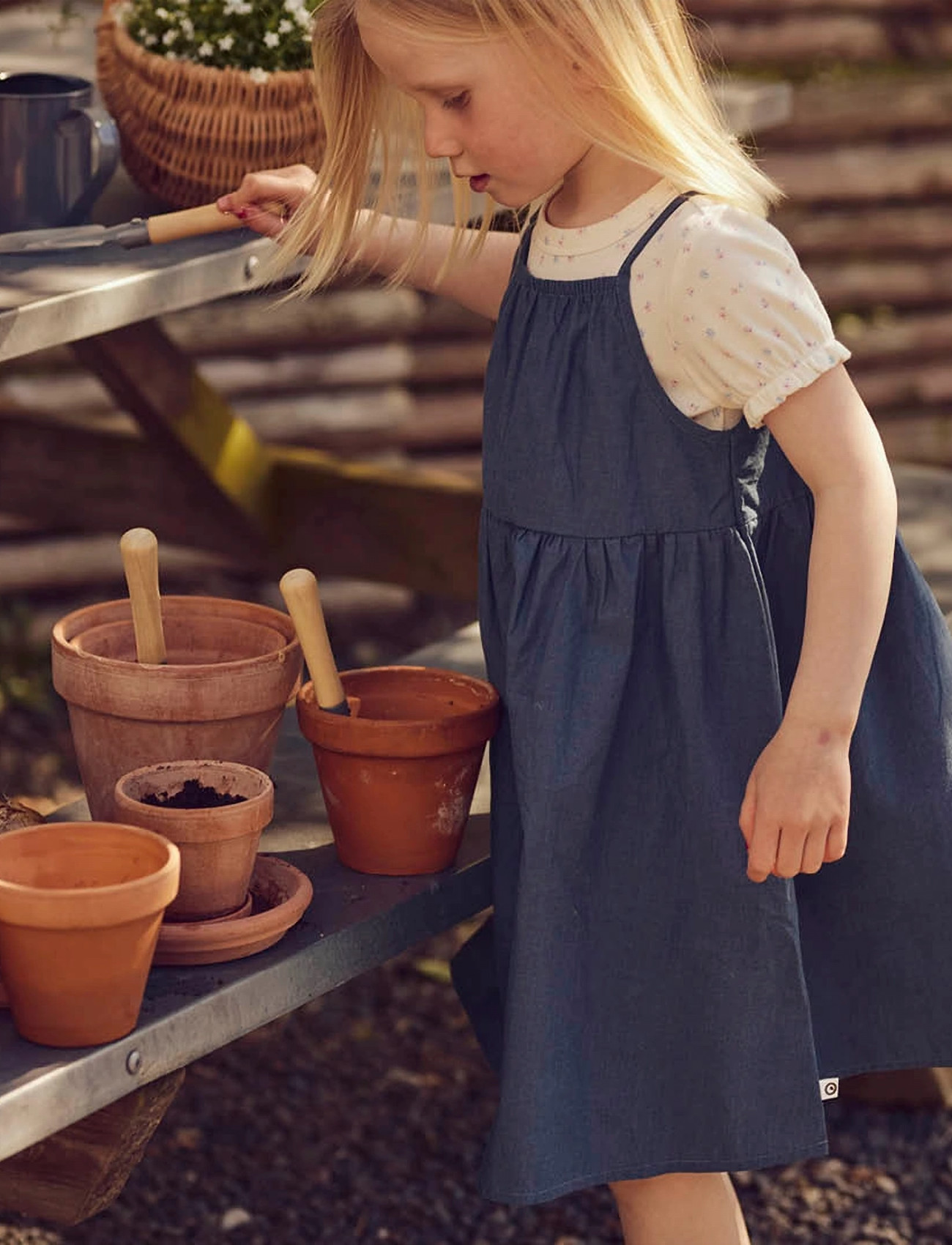 Müsli by Green Cotton Spring Sleeveless Dress, 128, Blue, Fritidskjoler > Fritidskjoler Uden Ærmer, Børn