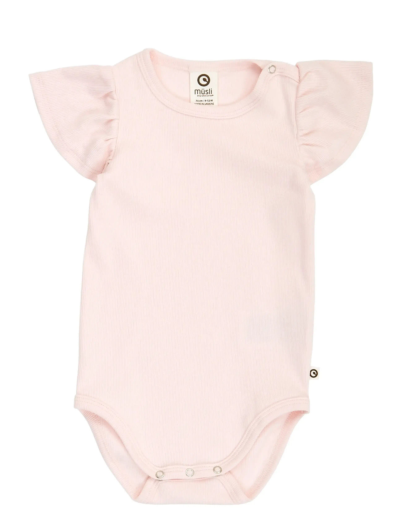 Müsli by Green Cotton Cozy Me Rib Frill S/S Body, 92, Pink, Kroppe > Kortærmede, Børn
