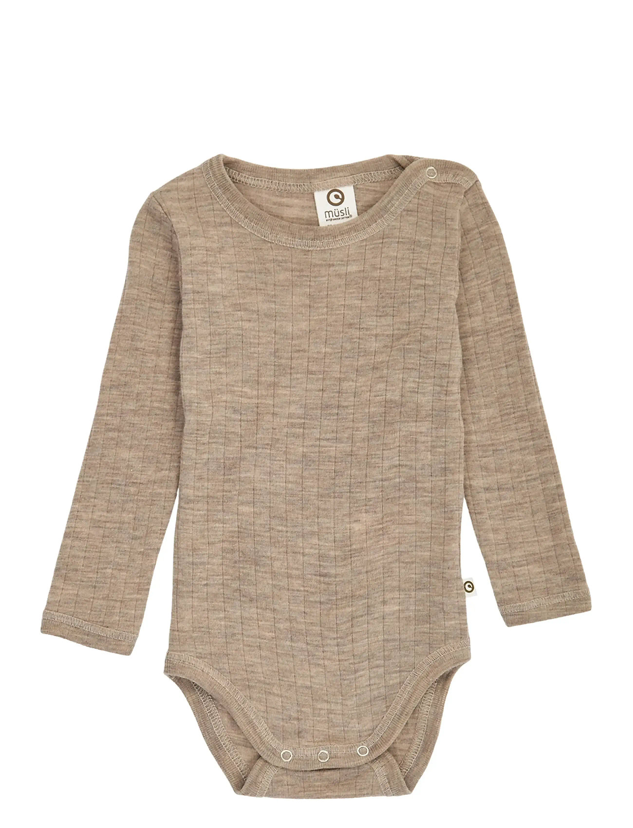 Müsli by Green Cotton Woolly Rib L/S Body, 80, Beige, Bodys > Langærmede, Børn