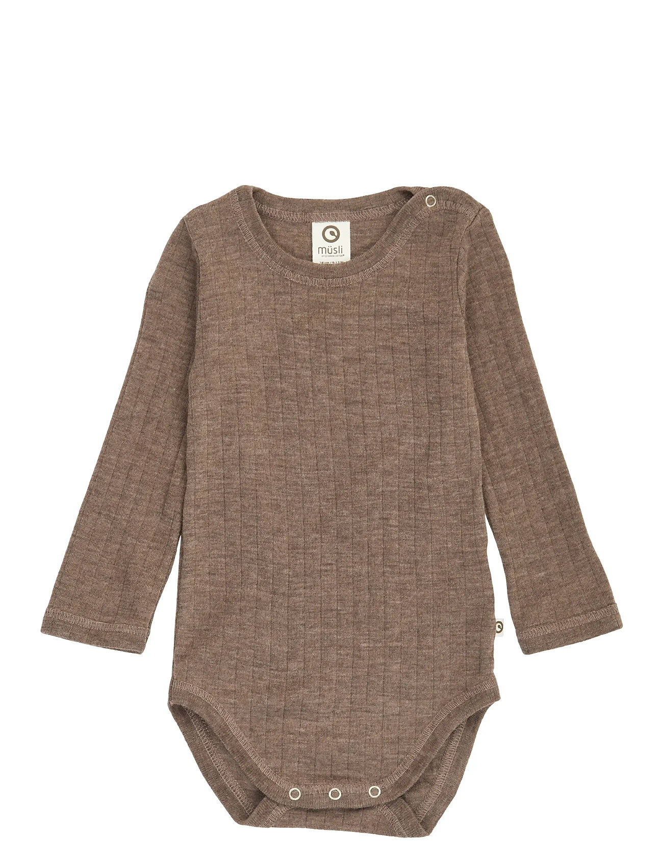 Müsli by Green Cotton Woolly Rib L/S Body, 74, Brown, Bodys > Langærmede, Børn