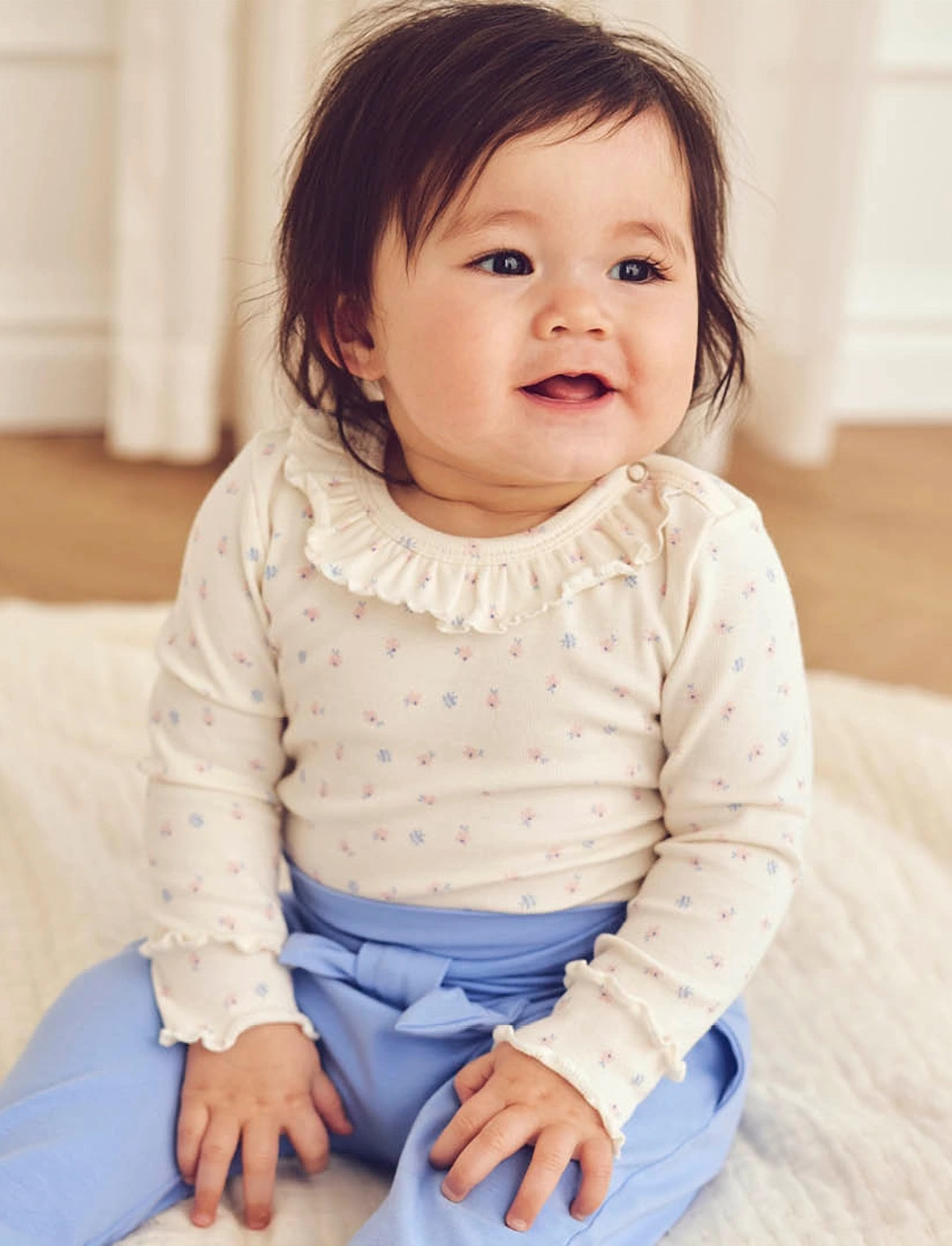 Müsli by Green Cotton Spring Frill Collar L/S Body, 80, Cream, Bodys > Langærmede, Børn