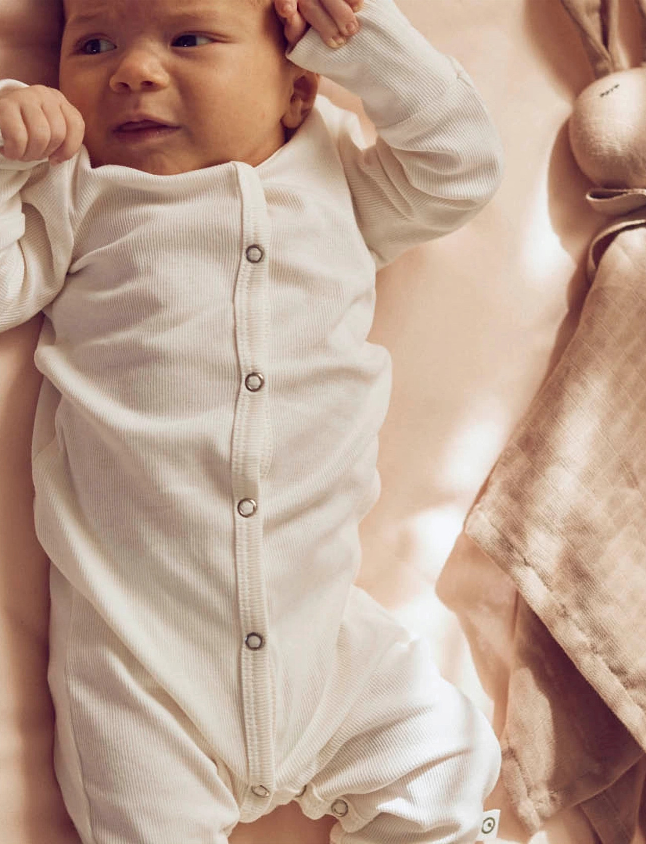 Müsli by Green Cotton Rib Bodysuit, 44, Cream, Bodysuits > Langærmede Bodysuits, Børn