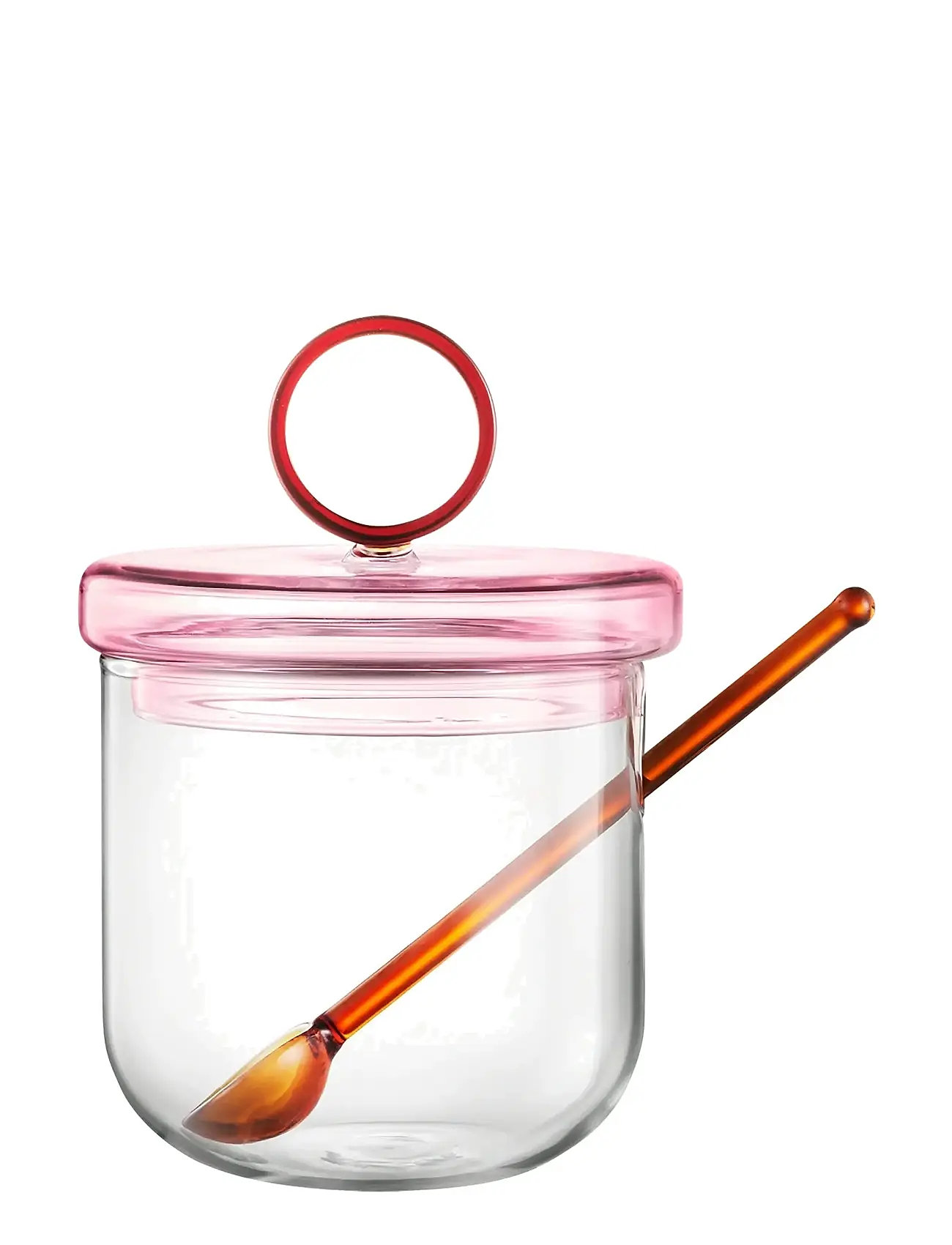 MUURLA Loop Sugar Jar W Lid Und Spoon 14Cm, Clear/Pink/Amber Pink - 0.3 L - Unisex