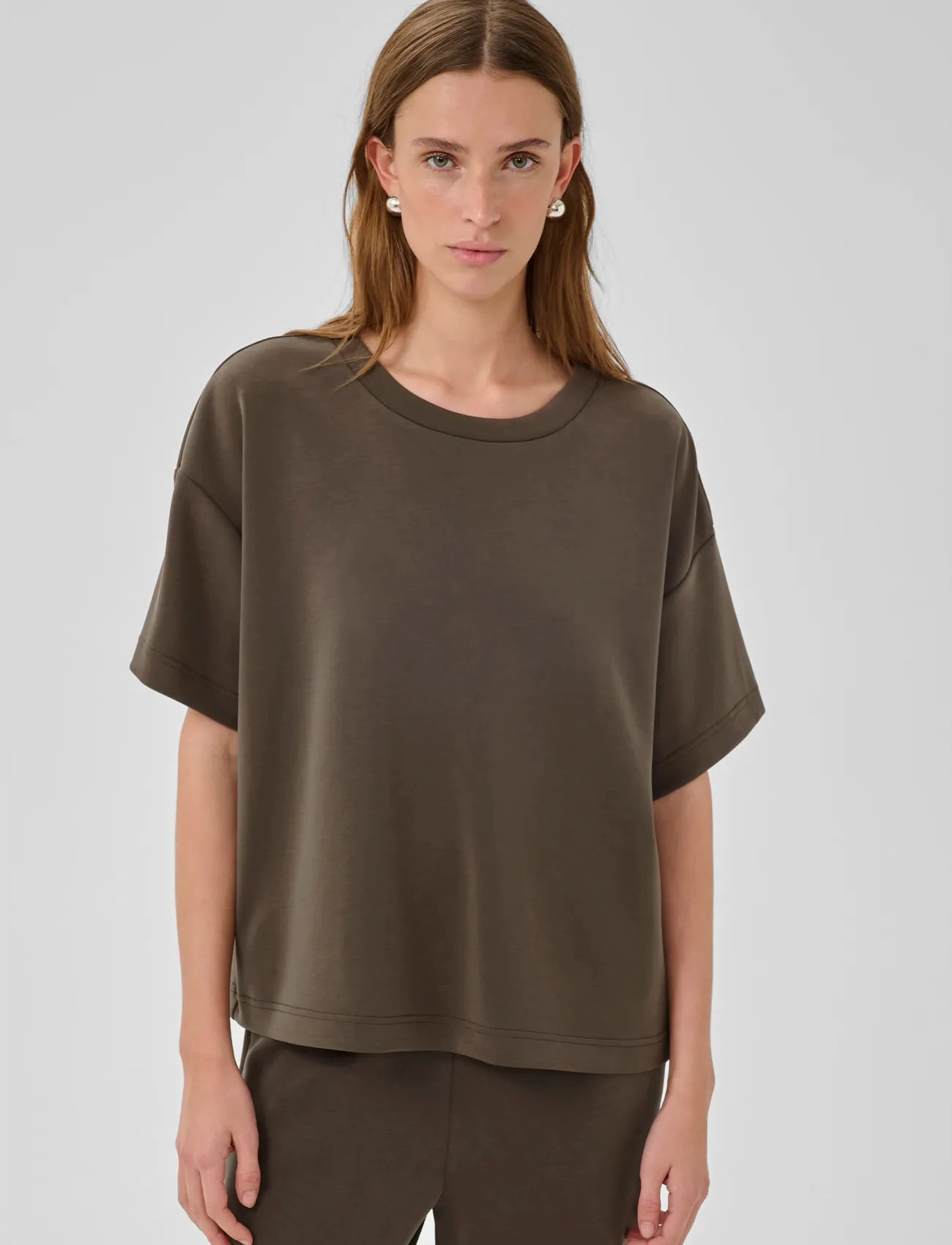 My Essential Wardrobe Hellemw Emb Boxy Tee, M/L, Brown, T-Shirts & Toppe > Kortærmede, Dame