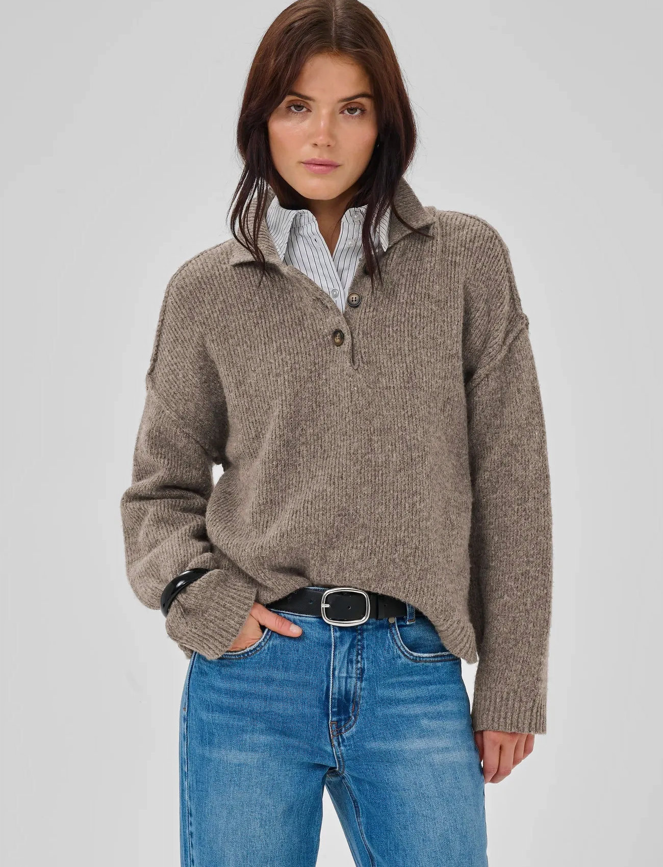 My Essential Wardrobe Palomamw Polo Pullover, XXL, Grey, Strik > Trøjer, Dame