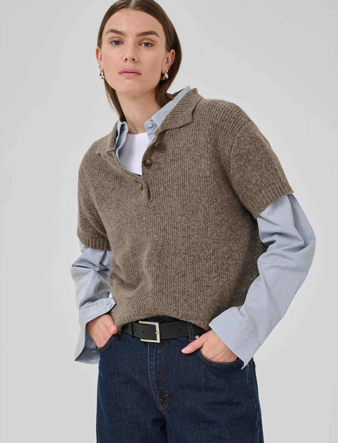 My Essential Wardrobe Palomamw Knit Polo Ss, XL, Beige, Strik > Trøjer, Dame