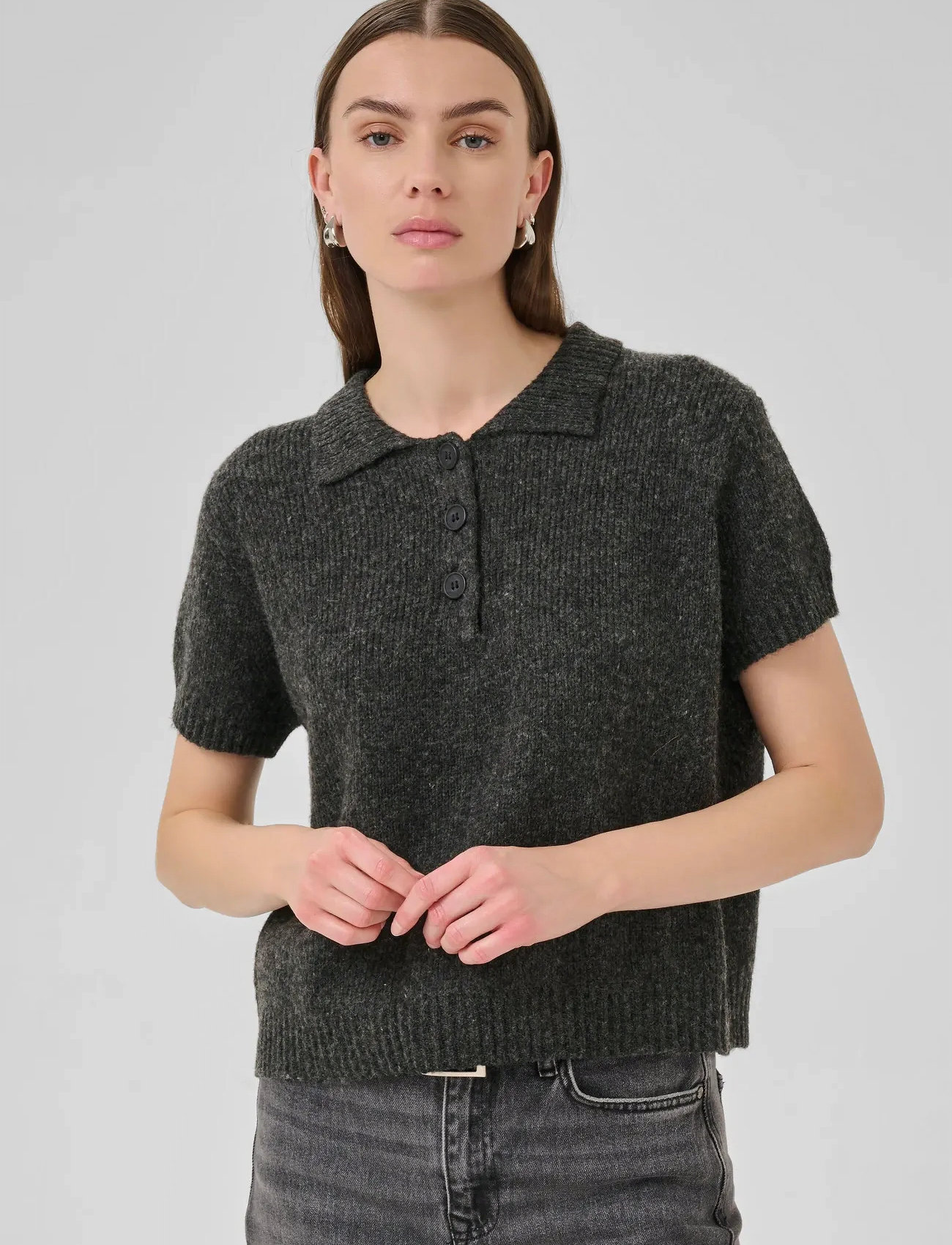 My Essential Wardrobe Palomamw Knit Polo Ss, XXL, Green, Strik > Trøjer, Dame