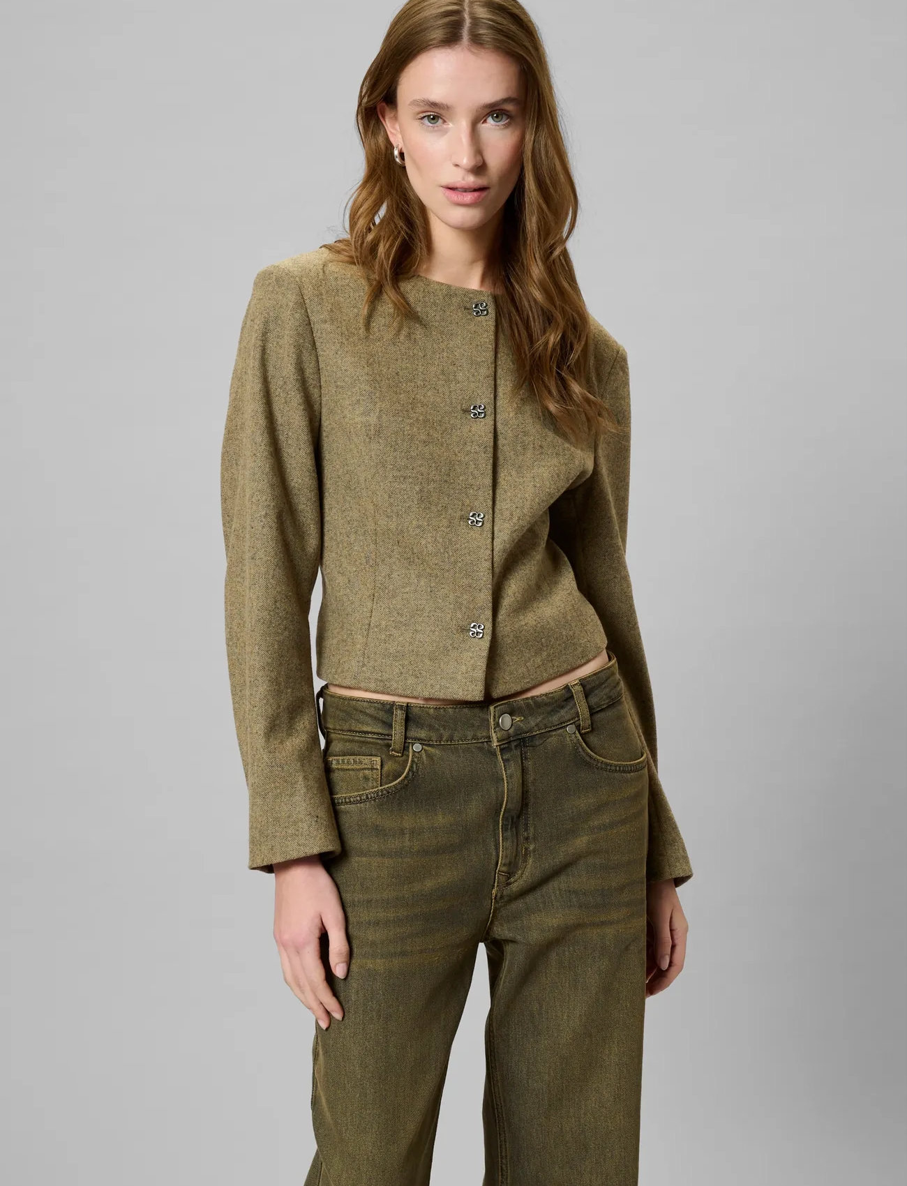 My Essential Wardrobe Mwbilla Short Blazer, 40, Khaki green, Blazere > Cropped Blazere, Dame