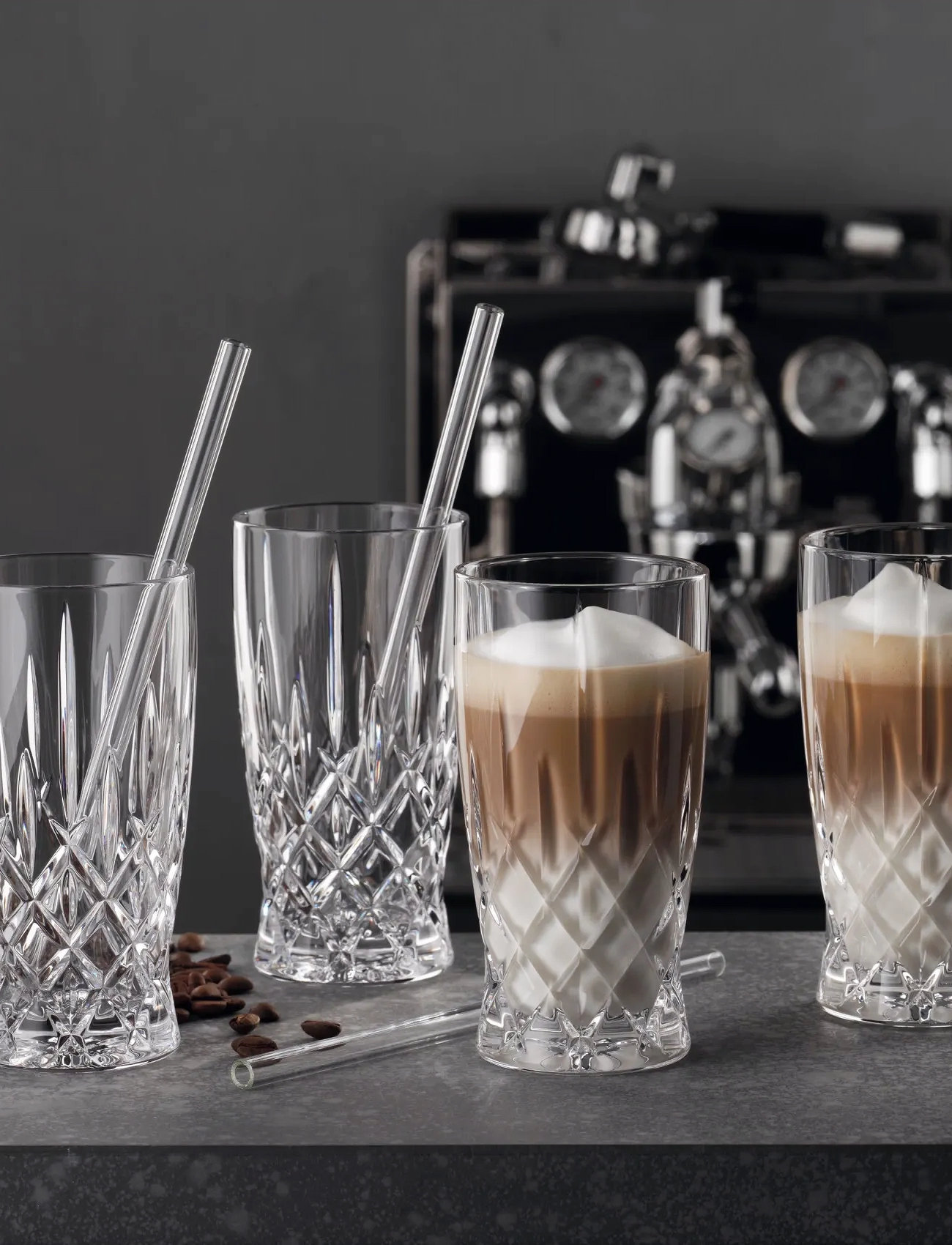 Nachtmann Noblesse Latte Macchiato Glass 35Cl With Glass Straw 4-P, 35 CL, Nude, Glas > Drikkeglas, Unisex